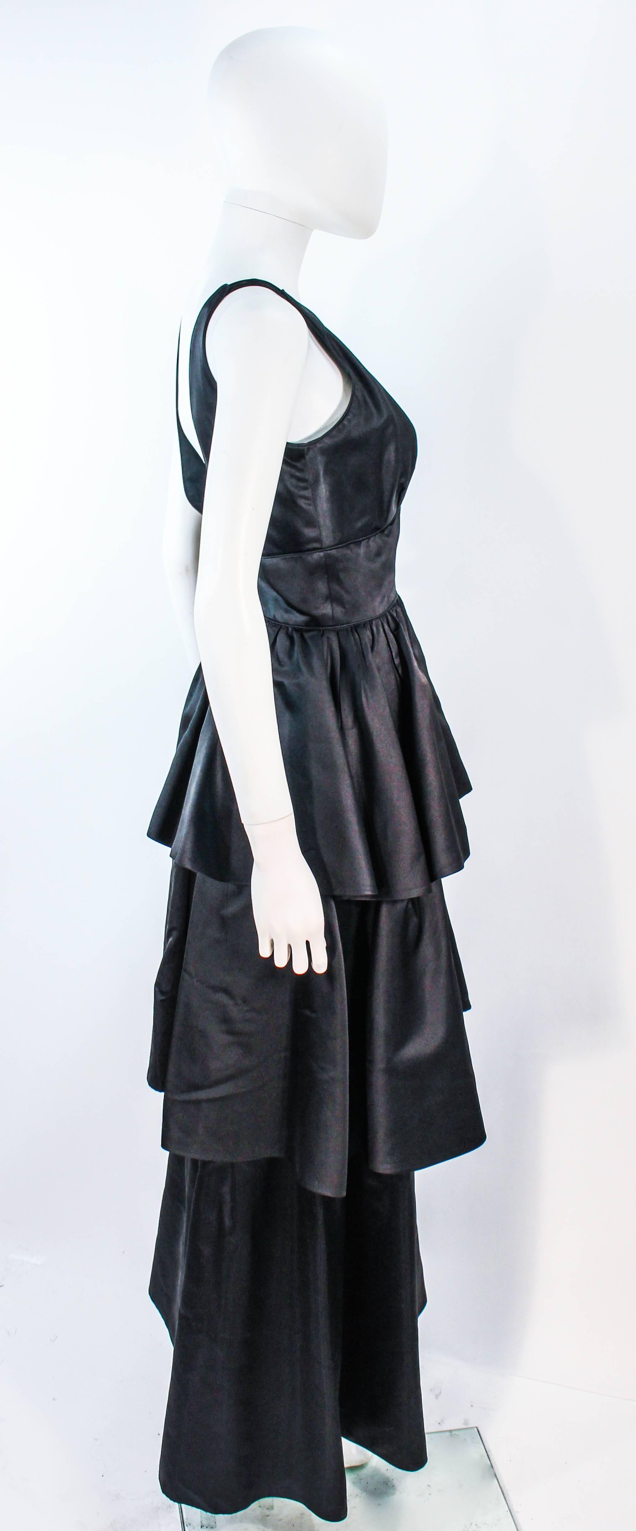MICHAEL NOVARESE Vintage Black Satin Tiered Gown and Jacket Ensemble Size 4 6 1