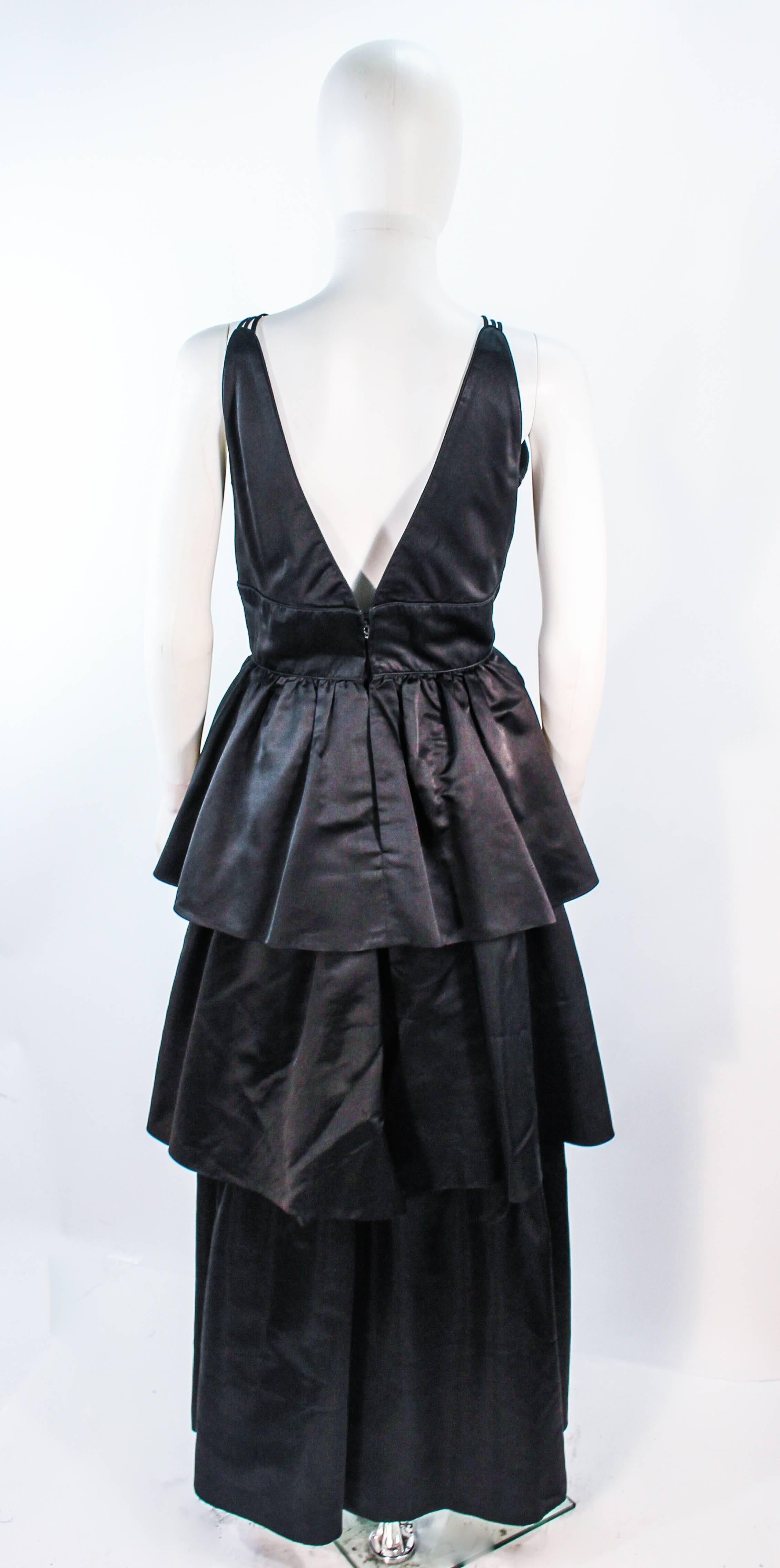 MICHAEL NOVARESE Vintage Black Satin Tiered Gown and Jacket Ensemble Size 4 6 3