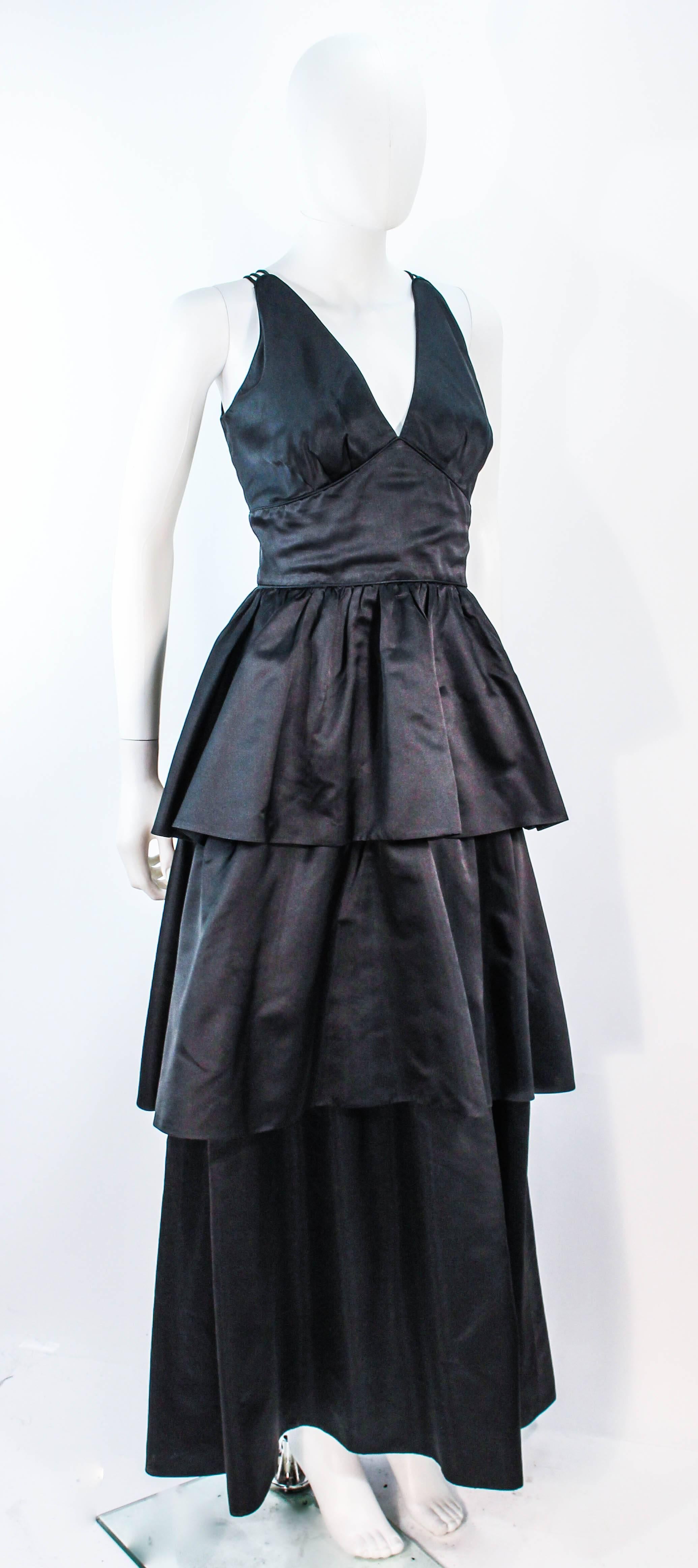 MICHAEL NOVARESE Vintage Black Satin Tiered Gown and Jacket Ensemble Size 4 6 2