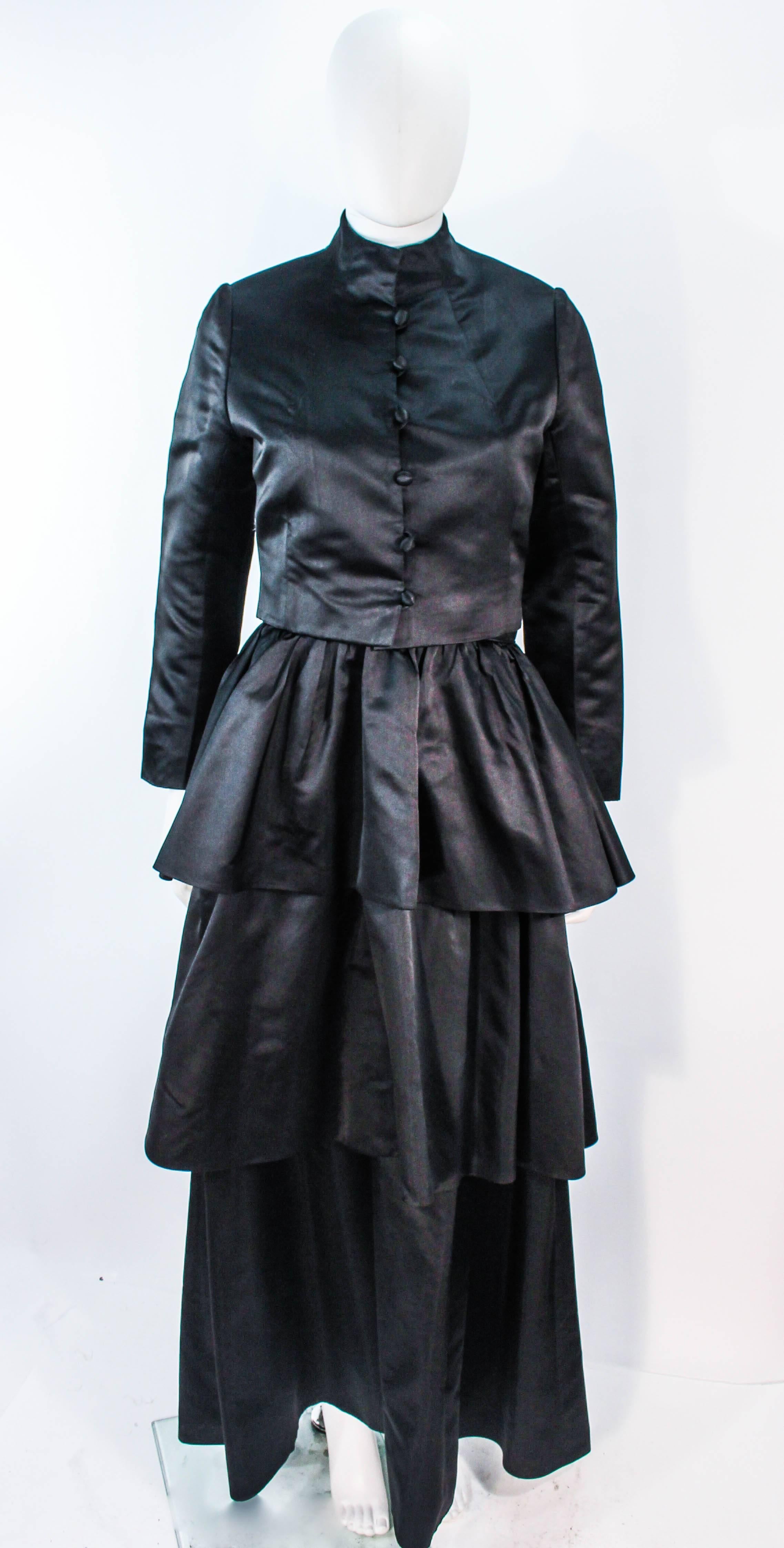 MICHAEL NOVARESE Vintage Black Satin Tiered Gown and Jacket Ensemble Size 4 6 5