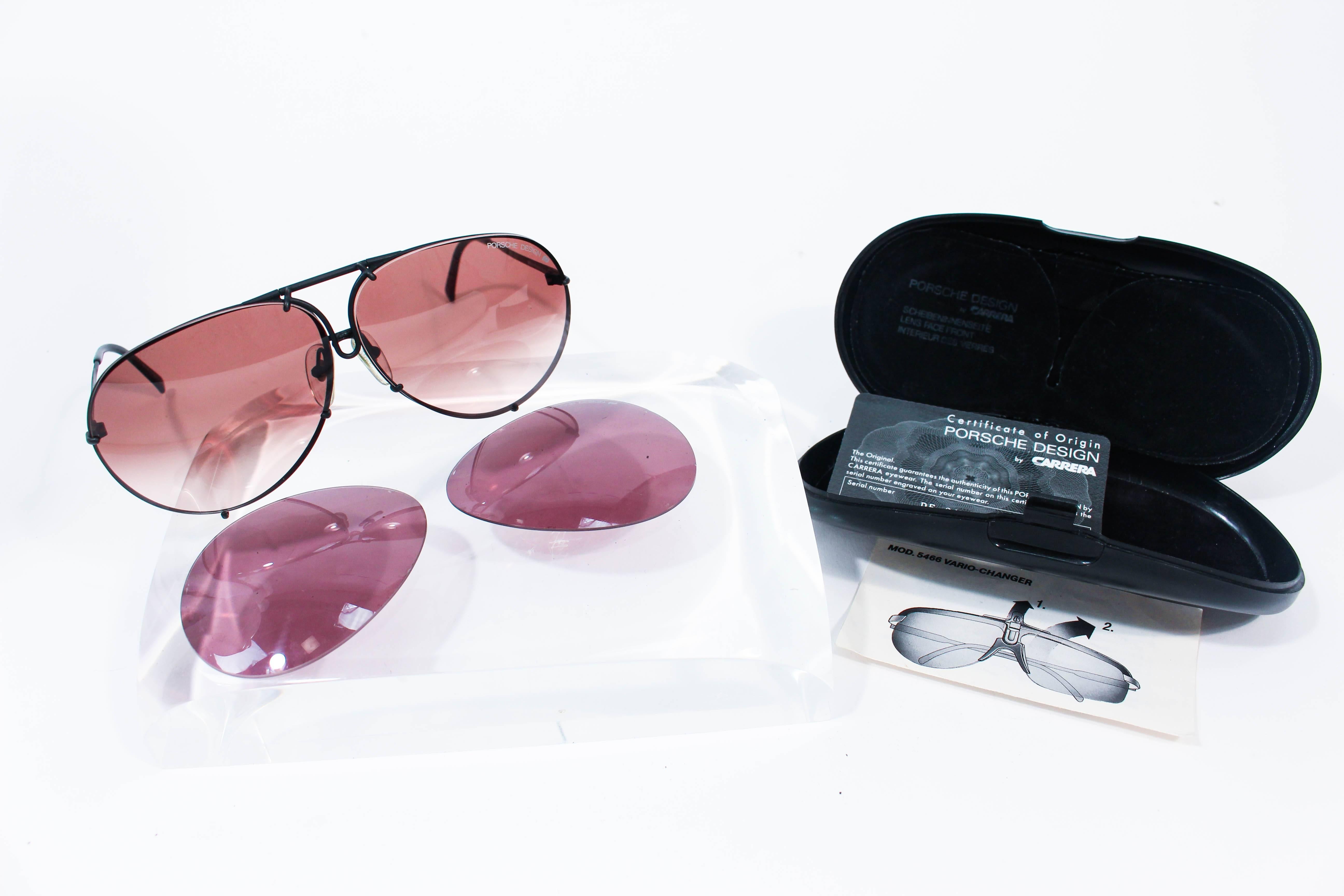 PORSCHE CARRERA Vintage Black Aviators with Interchangeable Lenses 2 Sets Case For Sale 4