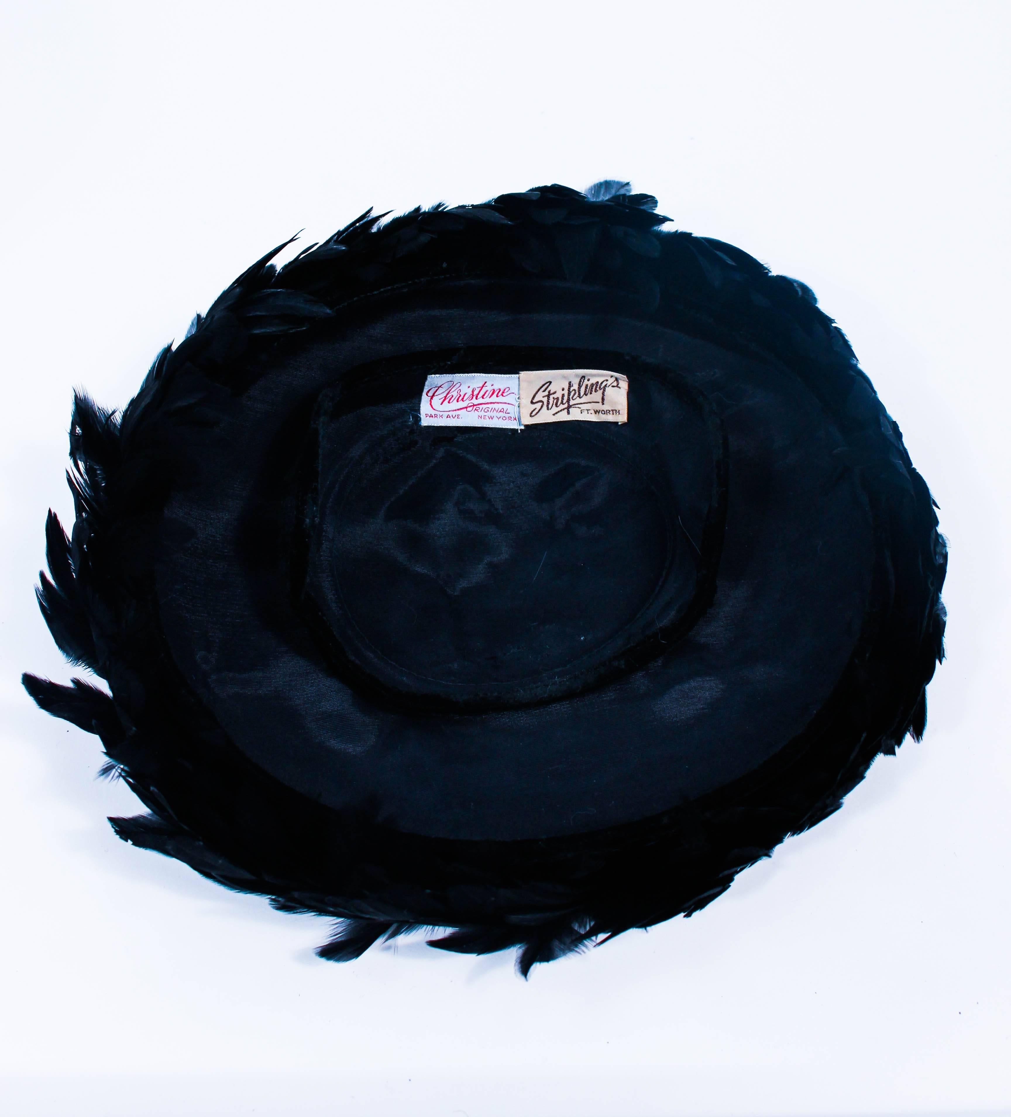 CHRISTINE Vintage 1950's Black Dyed Goose Feather and Sheared Beaver Hat  For Sale 1