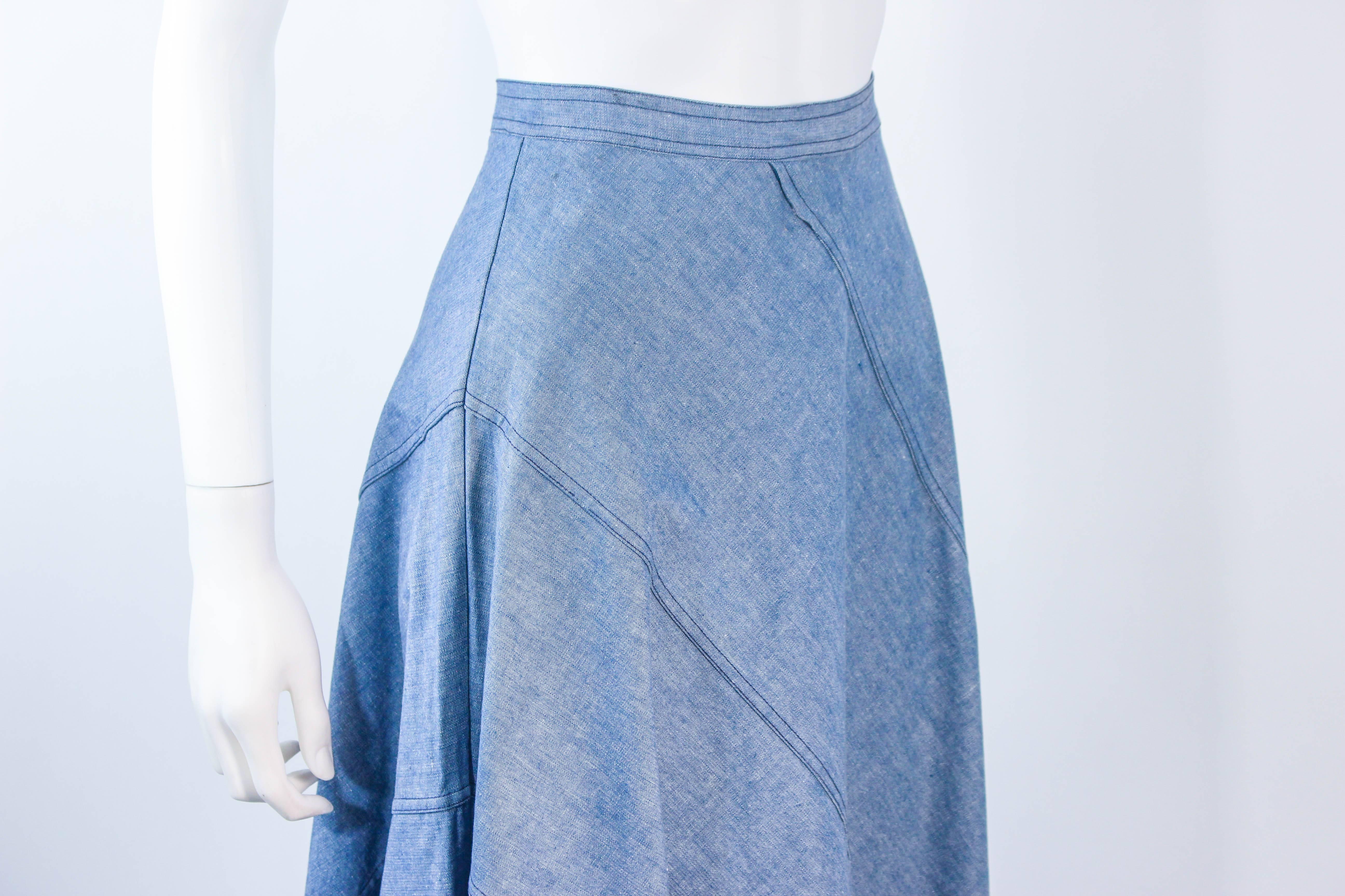 Blue OSCAR DE LA RENTA Vintage 70's Diagonal Denim Maxi Skirt Size 2  -  4  For Sale
