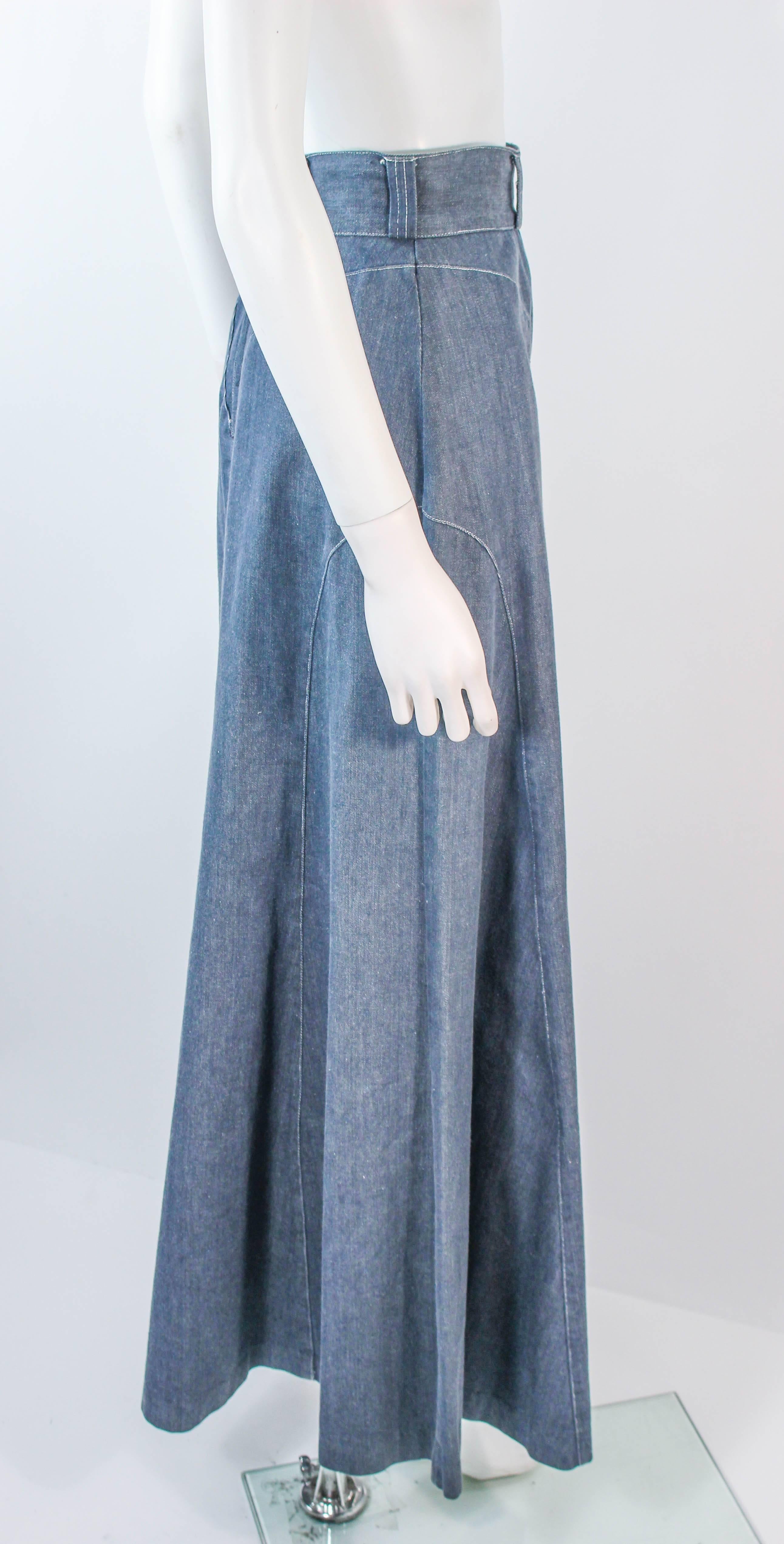Gray ALICE BLAINE VIntage 70's Denim Maxi Skirt Size 4  For Sale