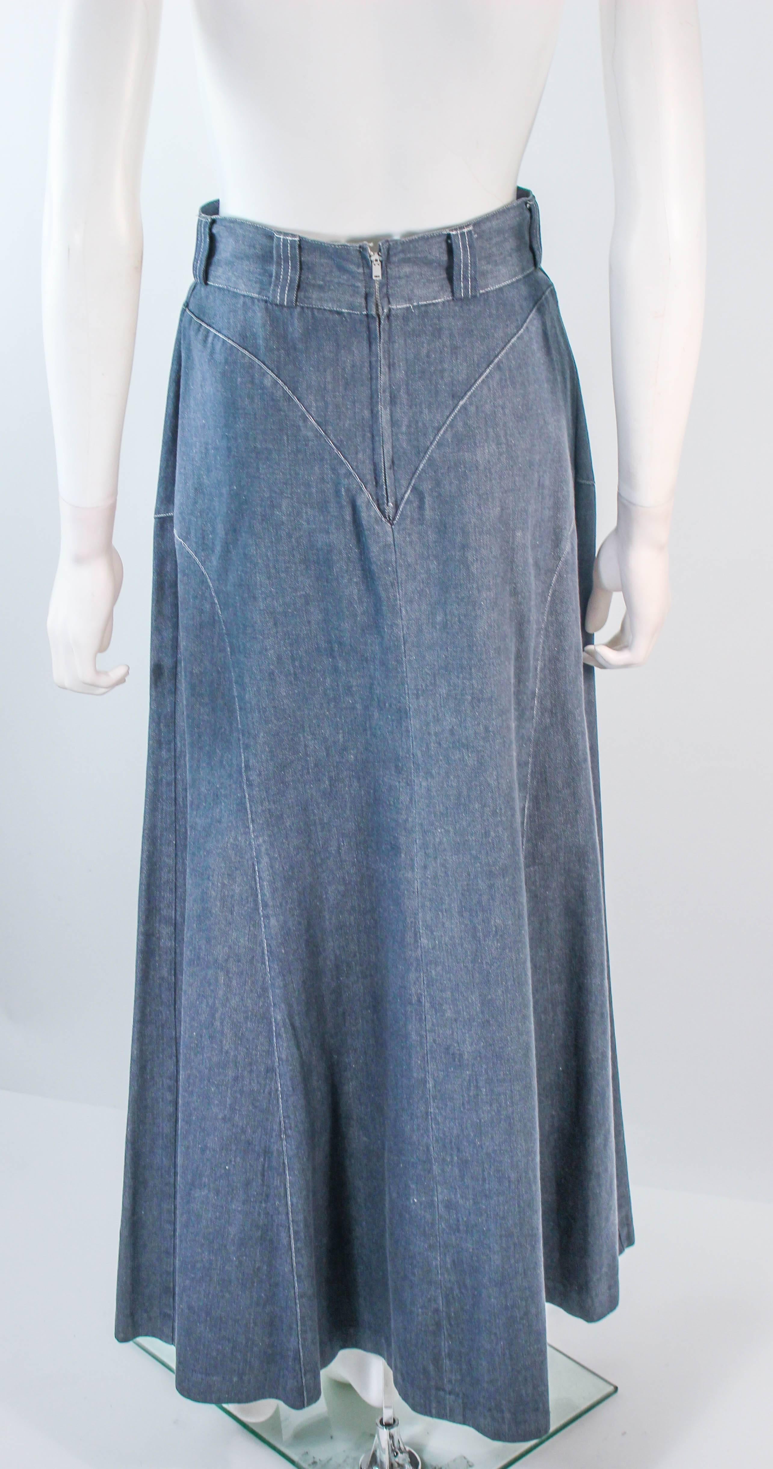 ALICE BLAINE VIntage 70's Denim Maxi Skirt Size 4  For Sale 1