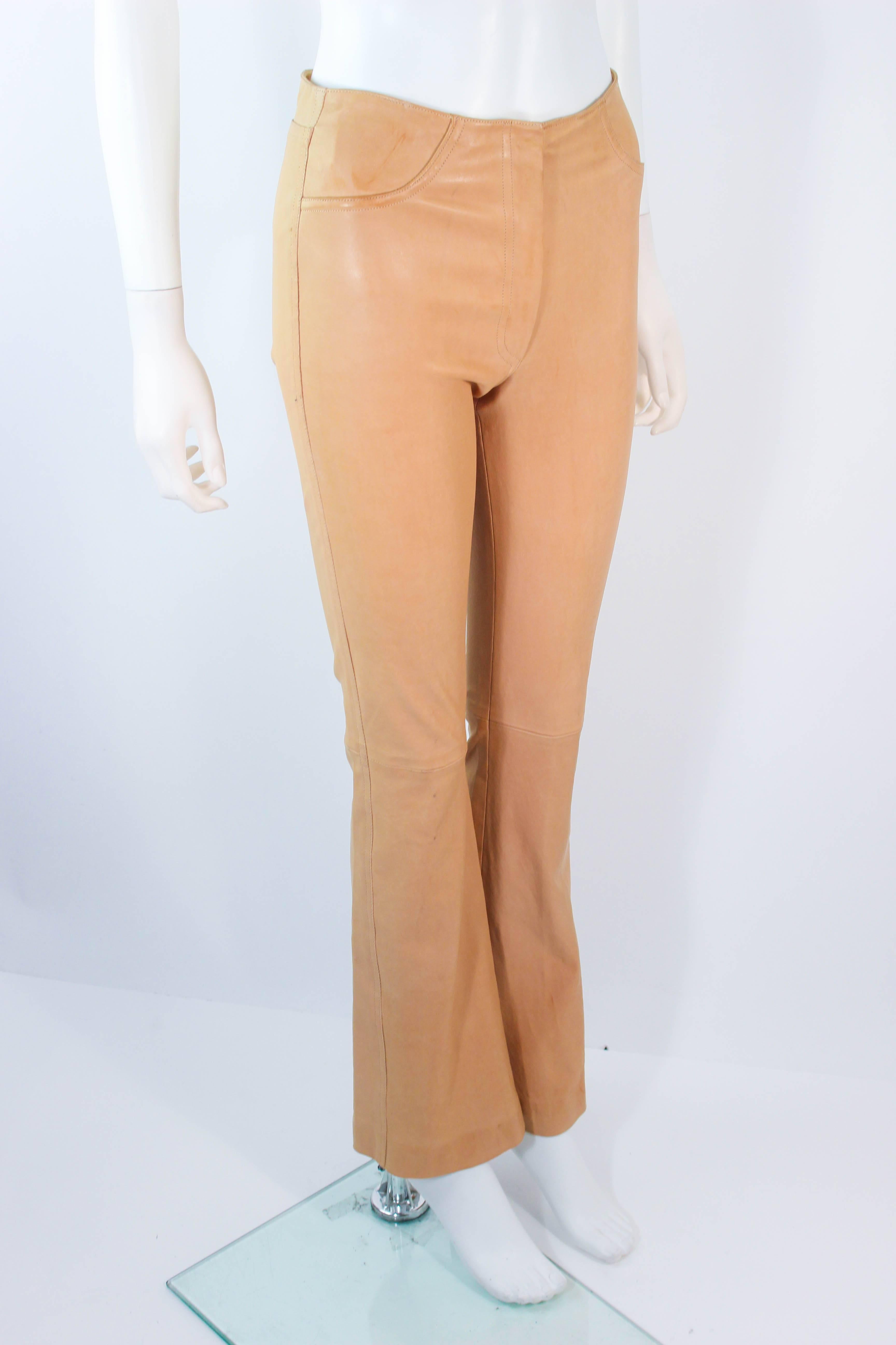 JEAN CLAUDE JITROIS Vintage Stretch Nude Leather Pants Size 0 2 38 In Excellent Condition In Los Angeles, CA