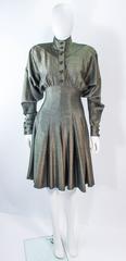 FENDI Vintage Gold and Black Gunmetal Metallic Bat Wing Pleated Dress Size 42