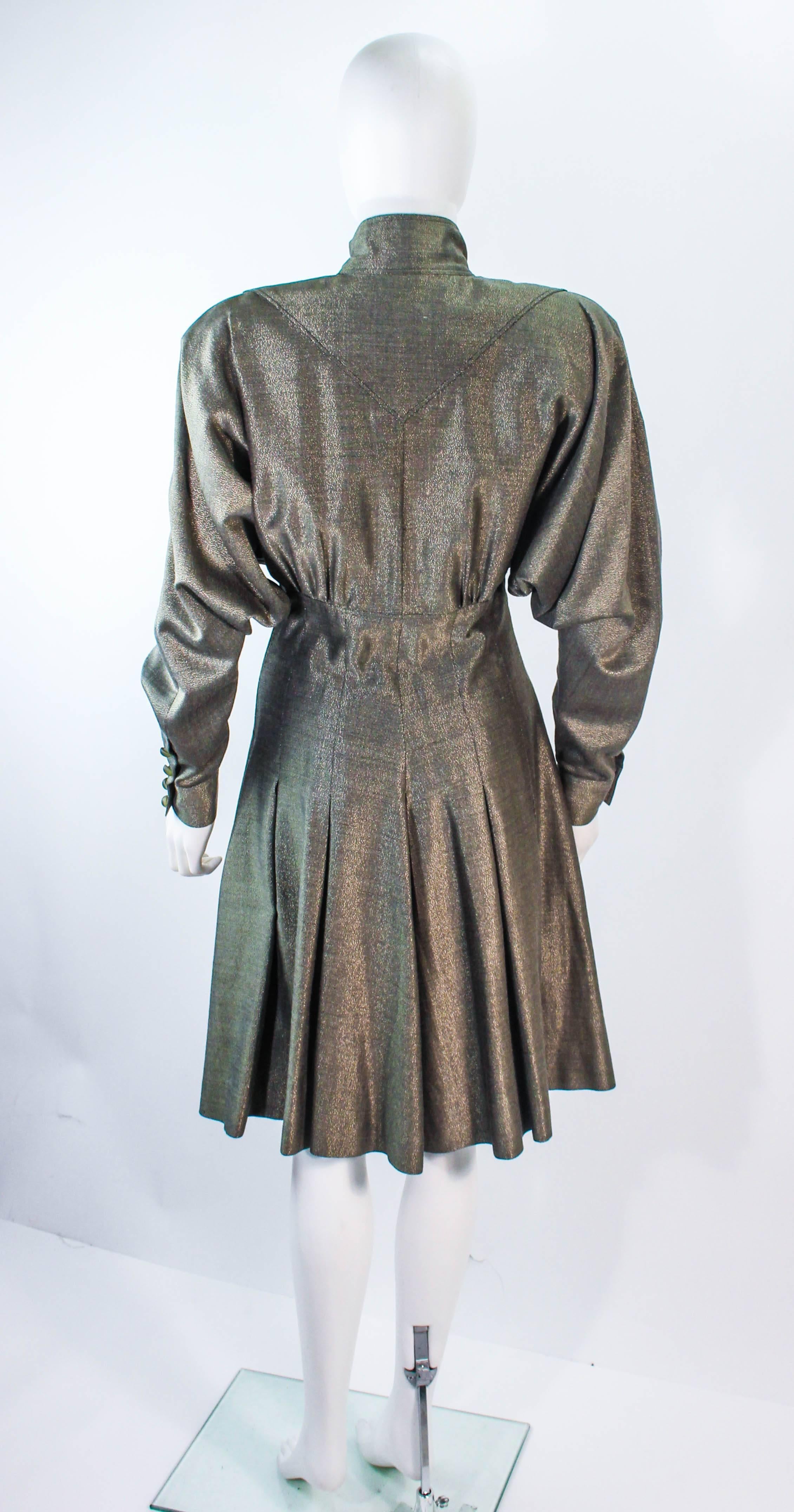 FENDI Vintage Gold and Black Gunmetal Metallic Bat Wing Pleated Dress Size 42 In Excellent Condition In Los Angeles, CA
