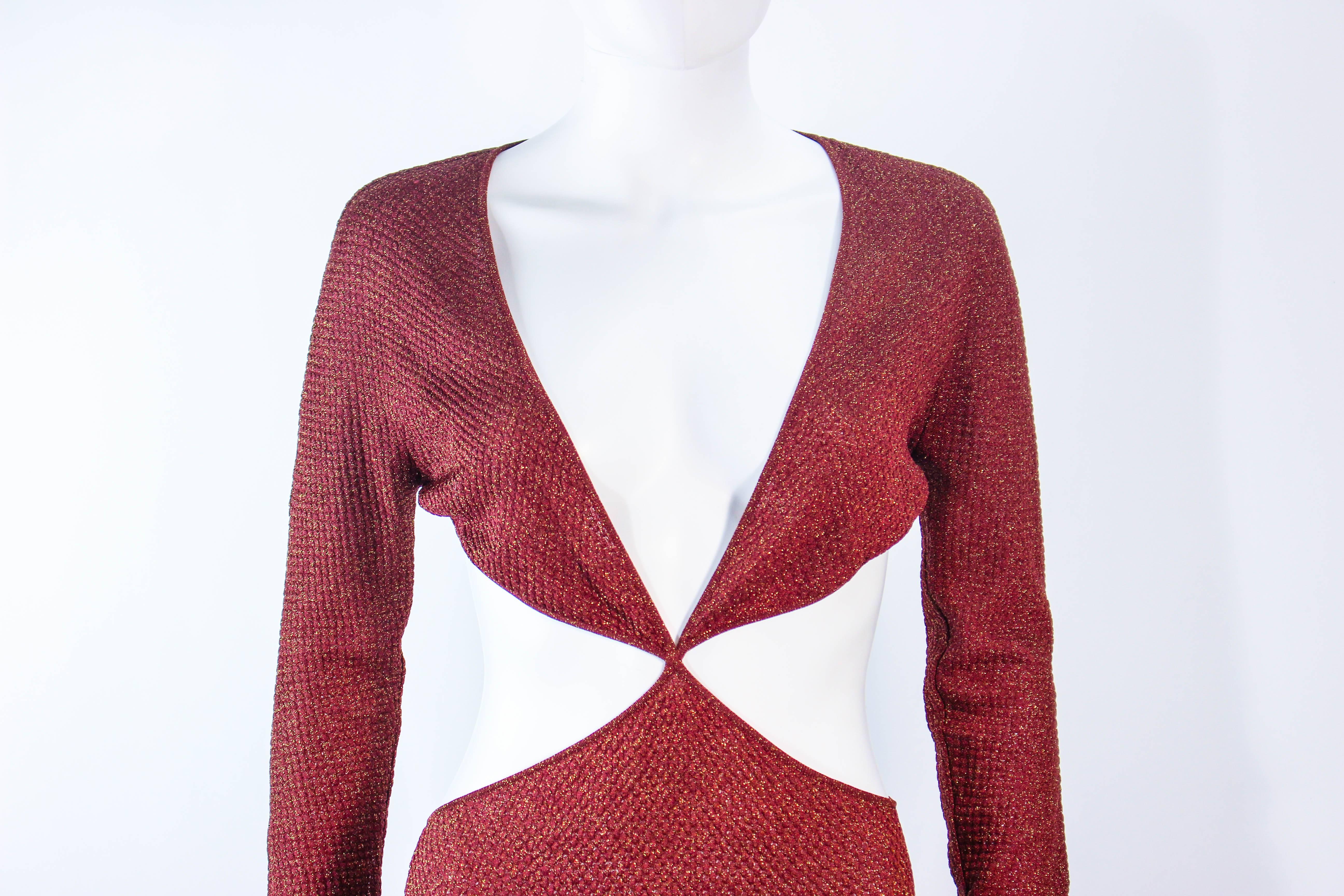 Women's Vintage Cut Out Brown & Gold Metallic Stretch Knit Maxi Dress Size XS 2 