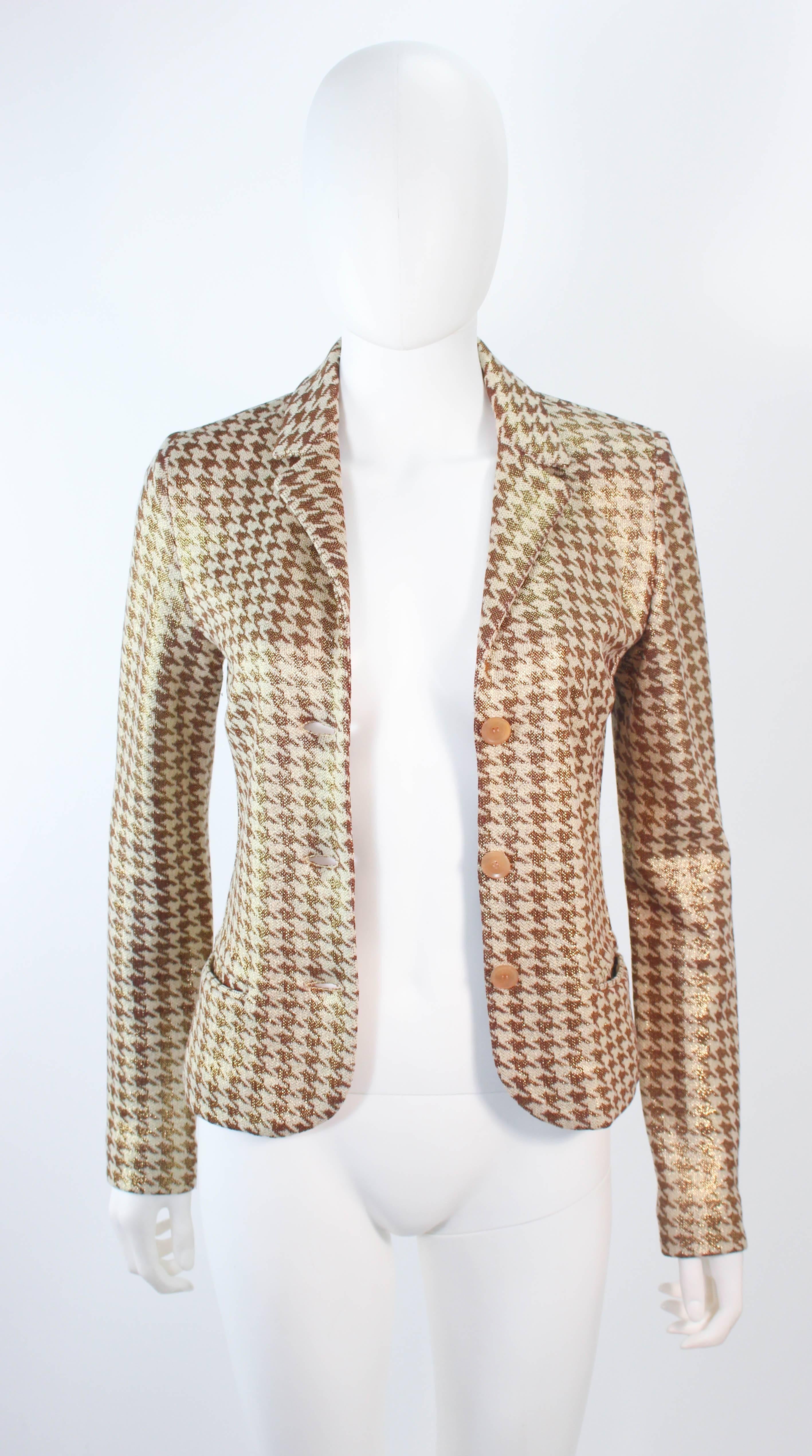 MISSONI Gold and Cream Metallic Houndstooth Stretch Blazer Size 40 For Sale 1