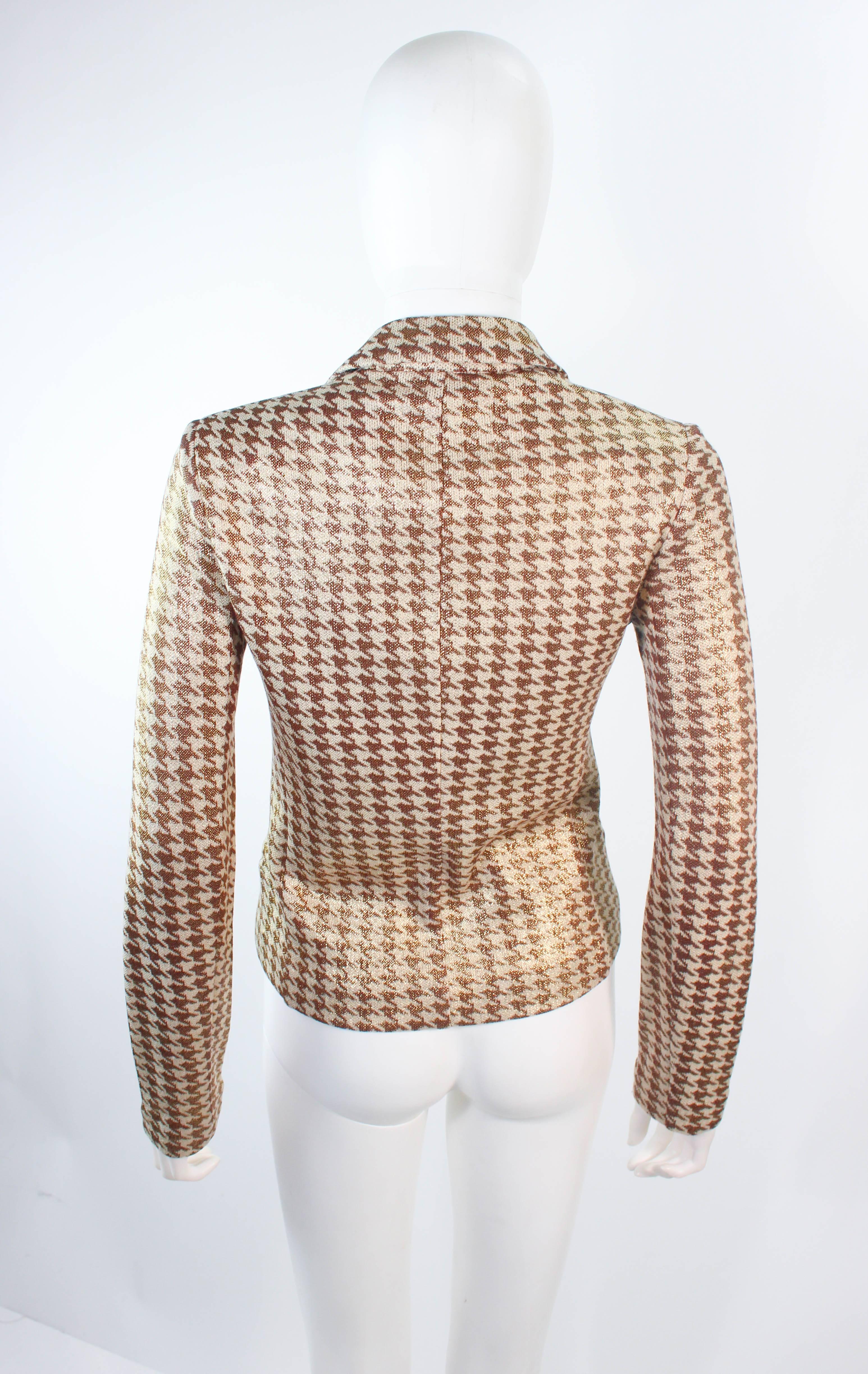 Women's MISSONI Gold and Cream Metallic Houndstooth Stretch Blazer Size 40 For Sale