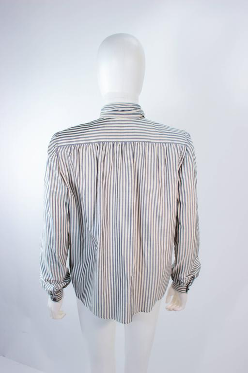 VALENTINO Vintage Blue and White Pinstripe Blouse with Pleated Bow Size ...