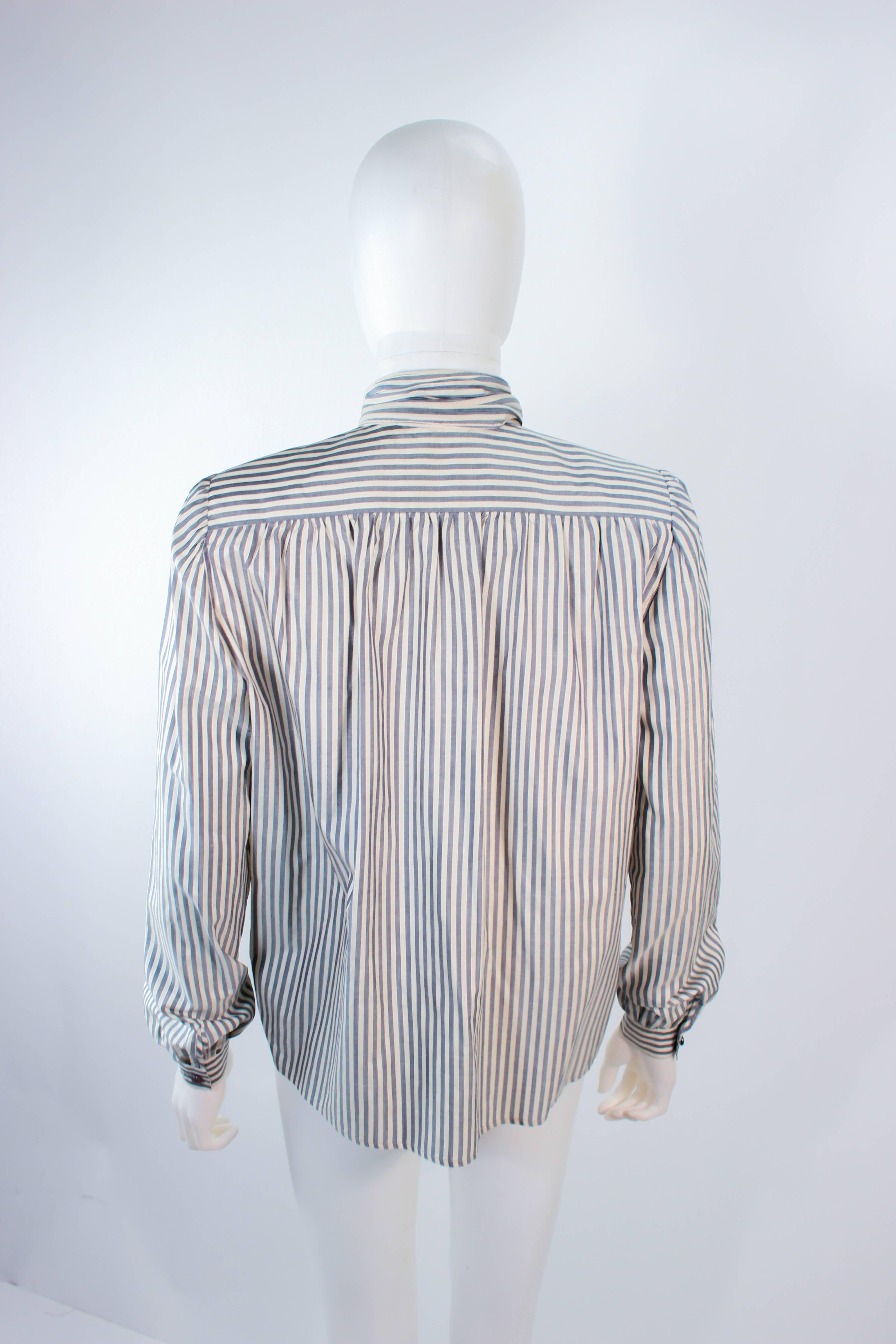 VALENTINO Vintage Blue and White Pinstripe Blouse with Pleated Bow Size 6 For Sale 1