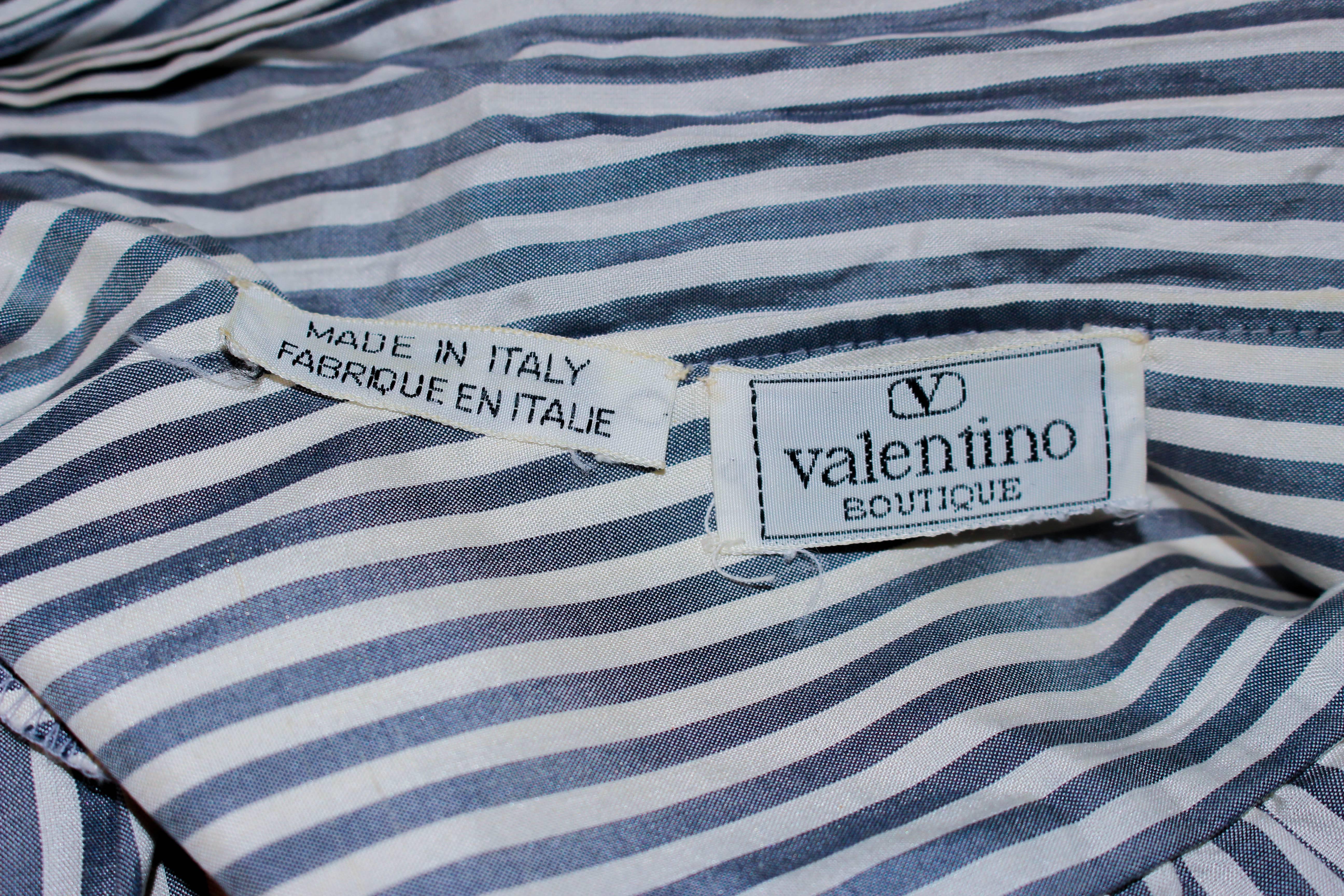 VALENTINO Vintage Blue and White Pinstripe Blouse with Pleated Bow Size 6 2
