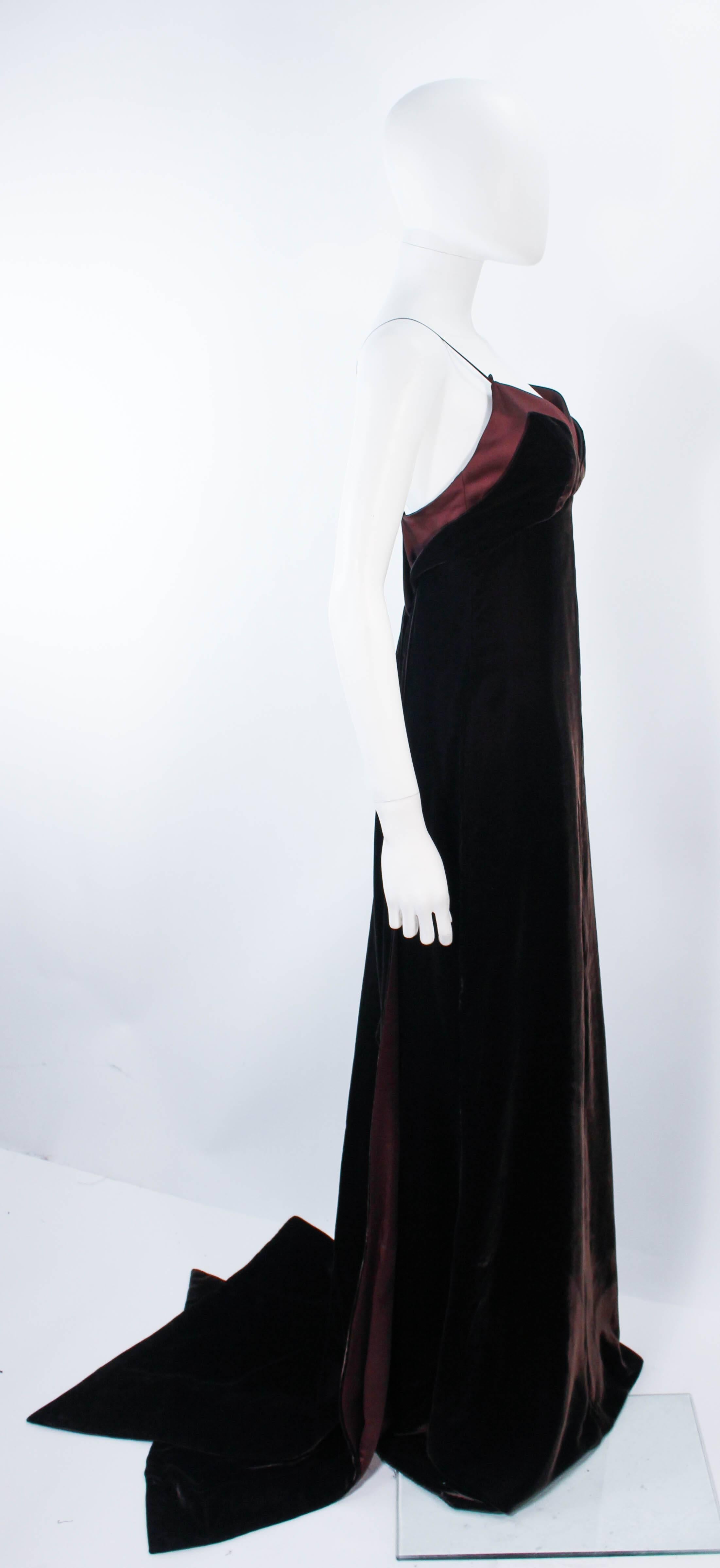 DICE KAYEK FRANCE Vintage Brown Velvet Gown with Satin Trim Size 8 In Excellent Condition For Sale In Los Angeles, CA