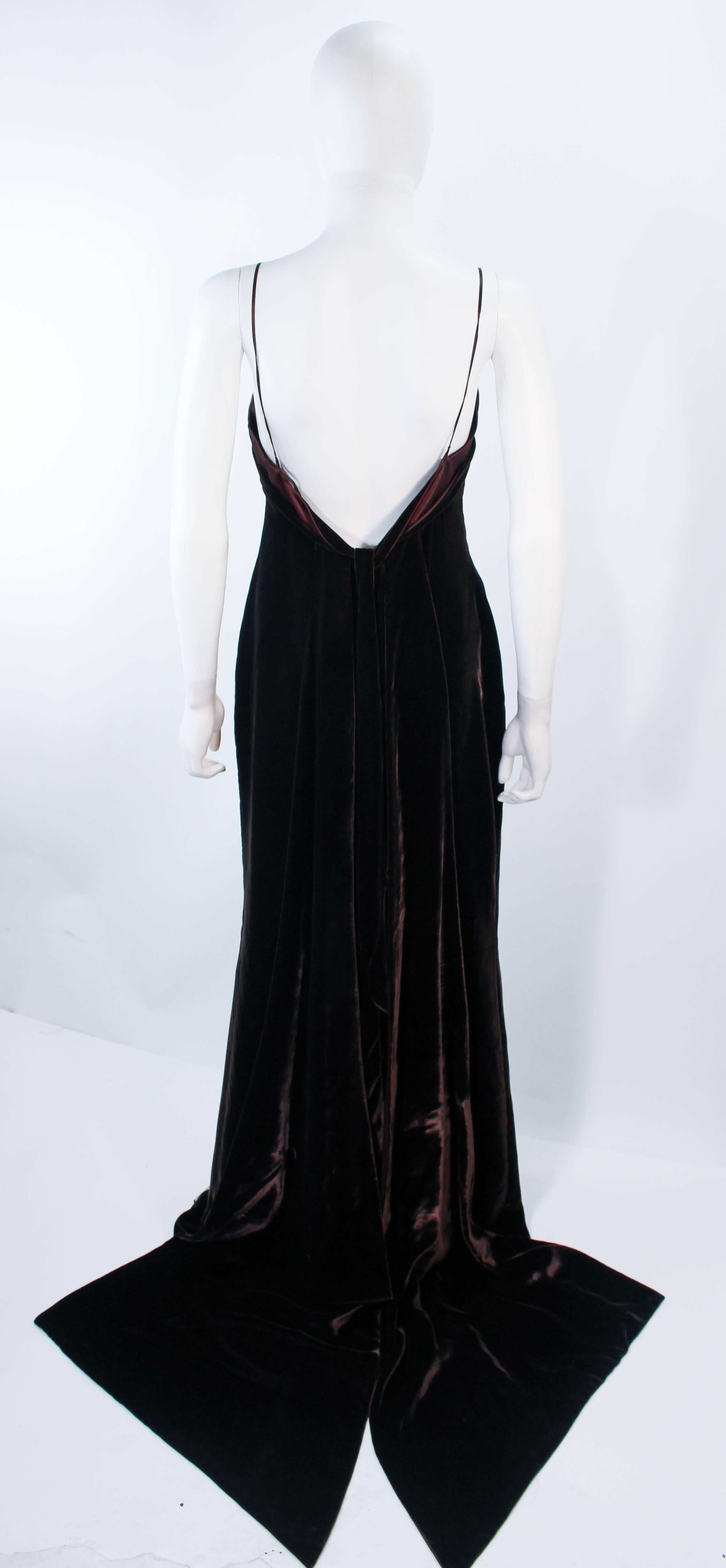 Black DICE KAYEK FRANCE Vintage Brown Velvet Gown with Satin Trim Size 8 For Sale