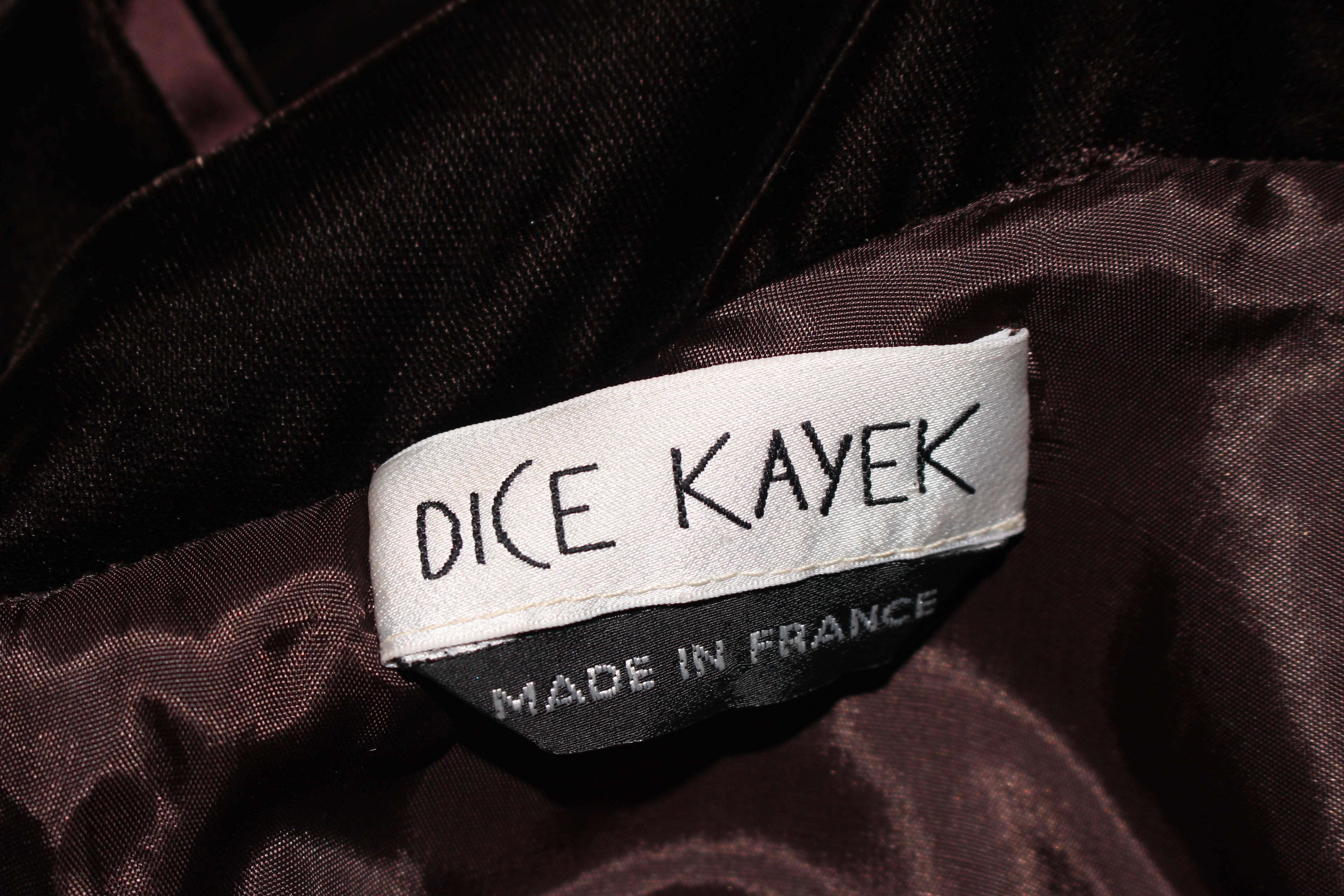 Women's DICE KAYEK FRANCE Vintage Brown Velvet Gown with Satin Trim Size 8 For Sale