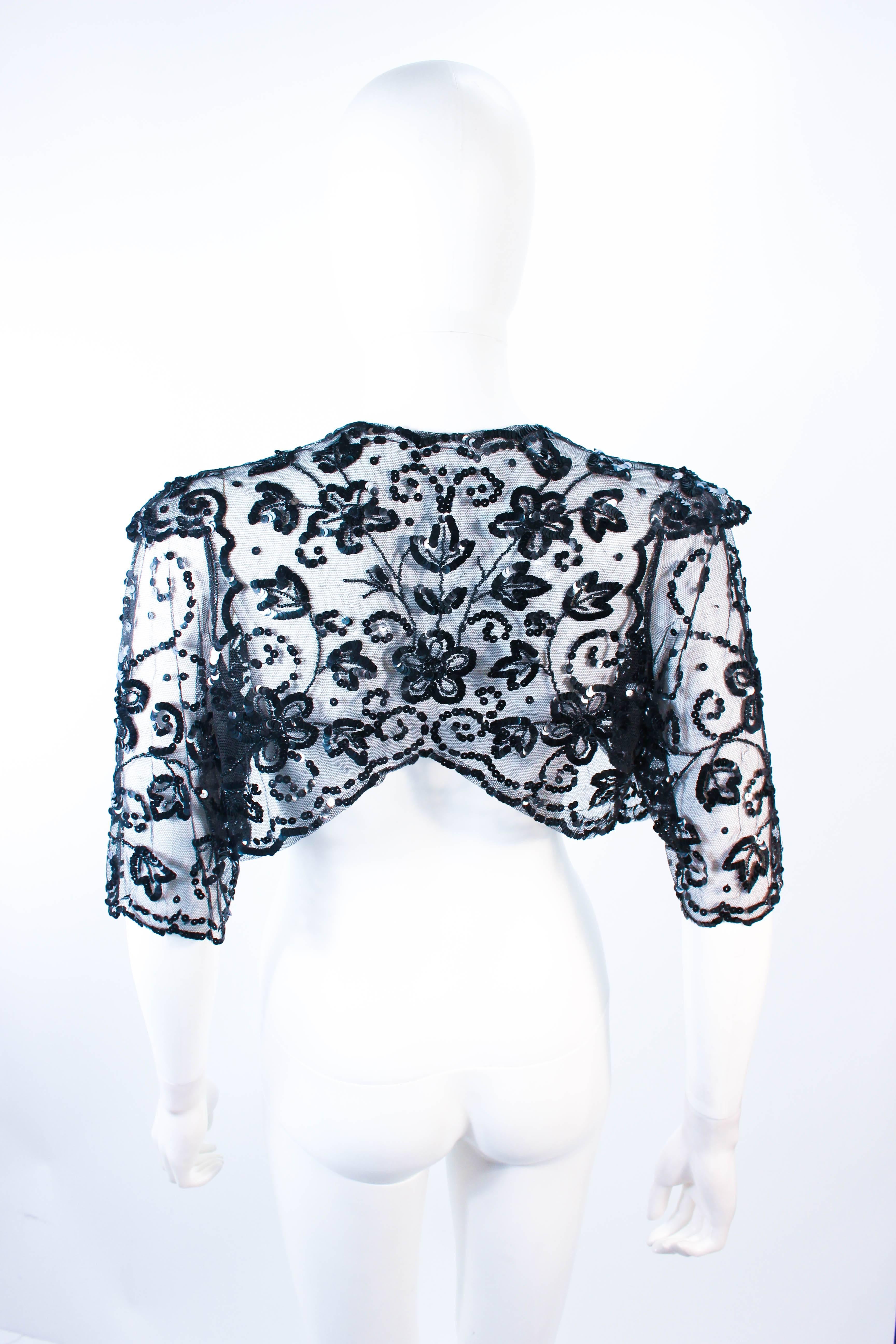 ANTIQUE 1930's Black Sequin Tulle Bolero Size 4 For Sale 3