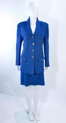 ST. JOHN Vintage Royal Blau Stretch Wolle Rock Anzug Größe 14