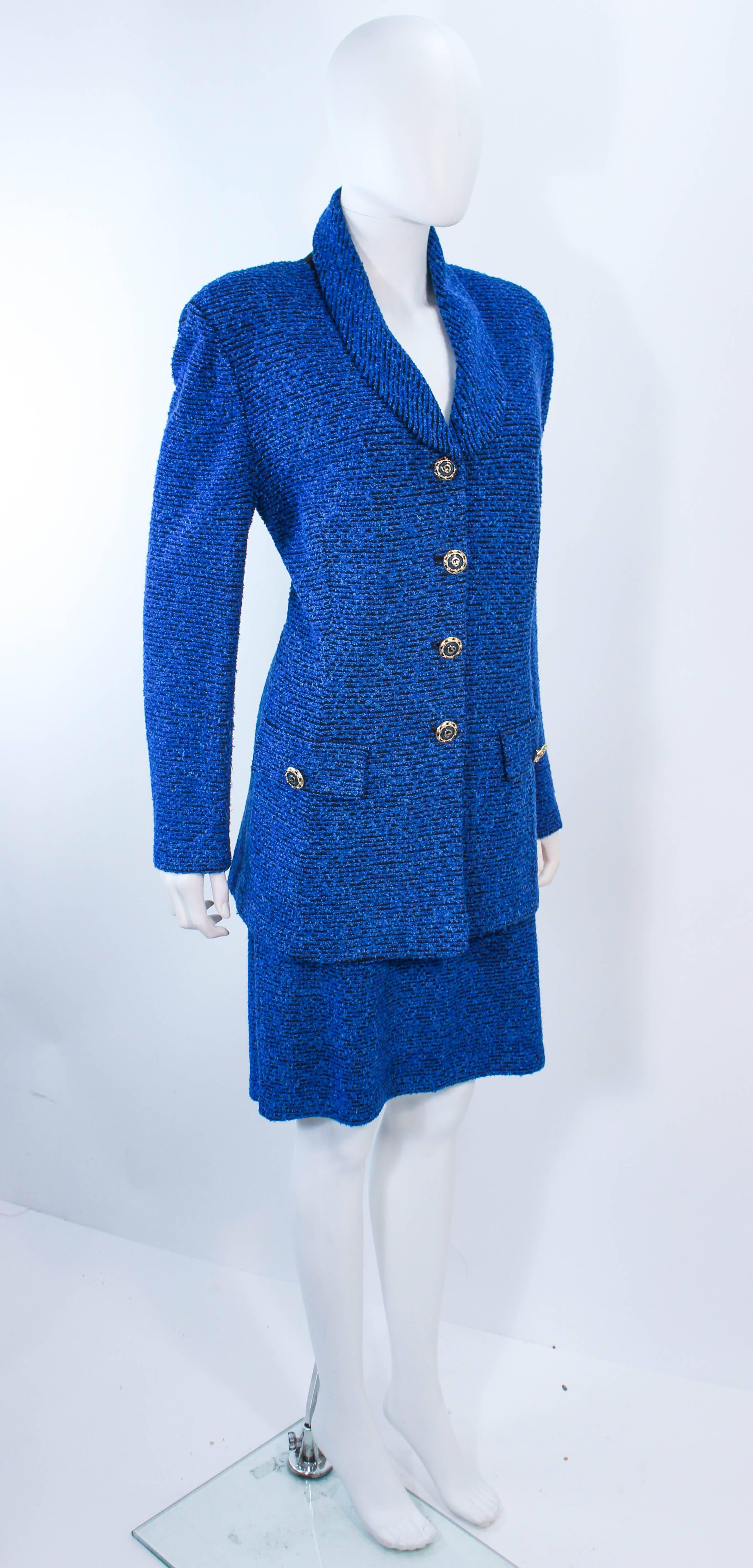 ST. JOHN Vintage Royal Blue Stretch Wool Skirt Suit Size 14 In Excellent Condition In Los Angeles, CA