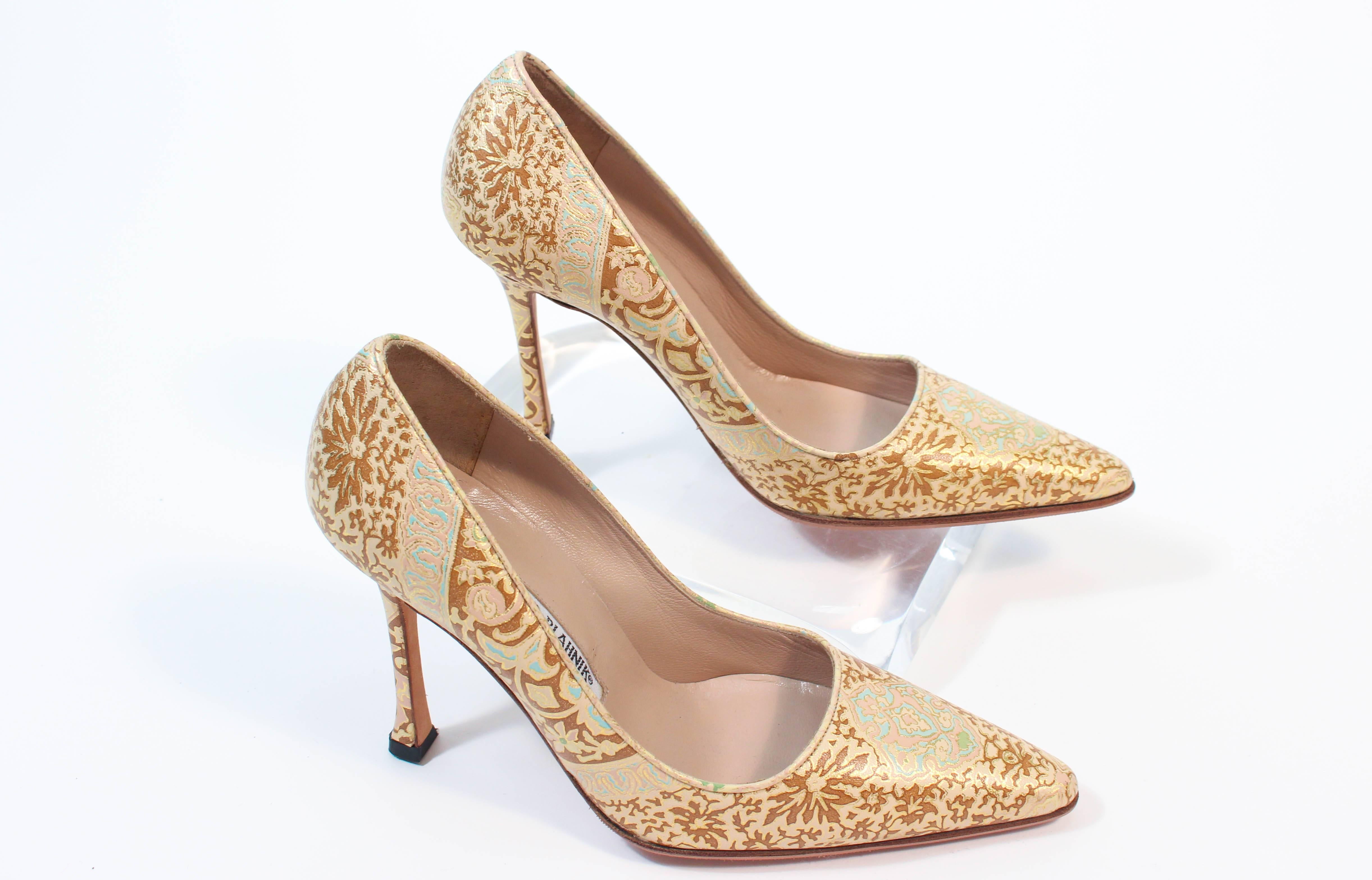 gold manolo blahnik shoes
