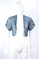 ANTIQUE 1930'S Blue Sequin and Tulle Bolero Size 2 4