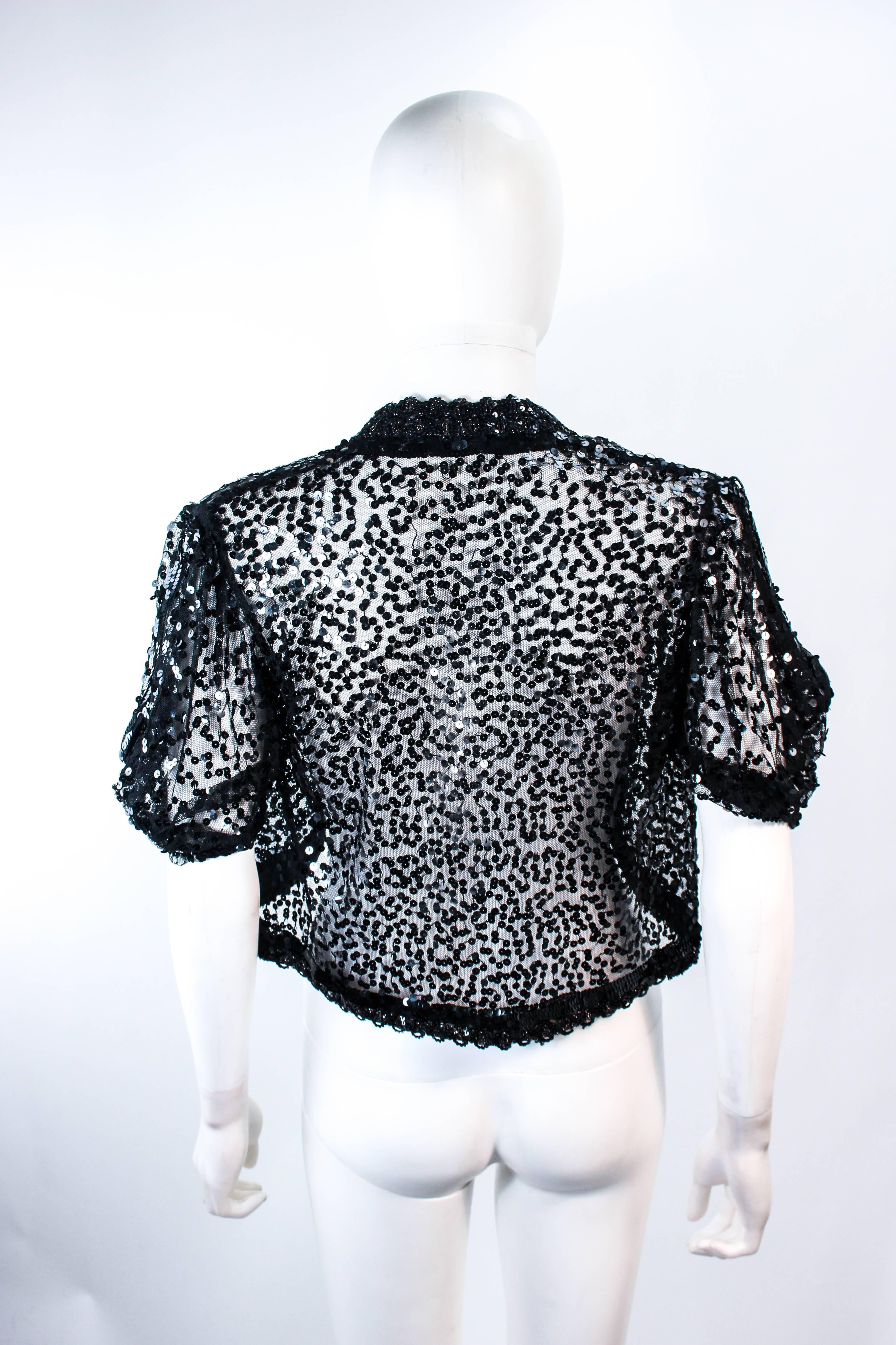 ANTIQUE 1930'S Black Sequin Mesh Jacket with Zipper Sleeves Size 4 For Sale 2