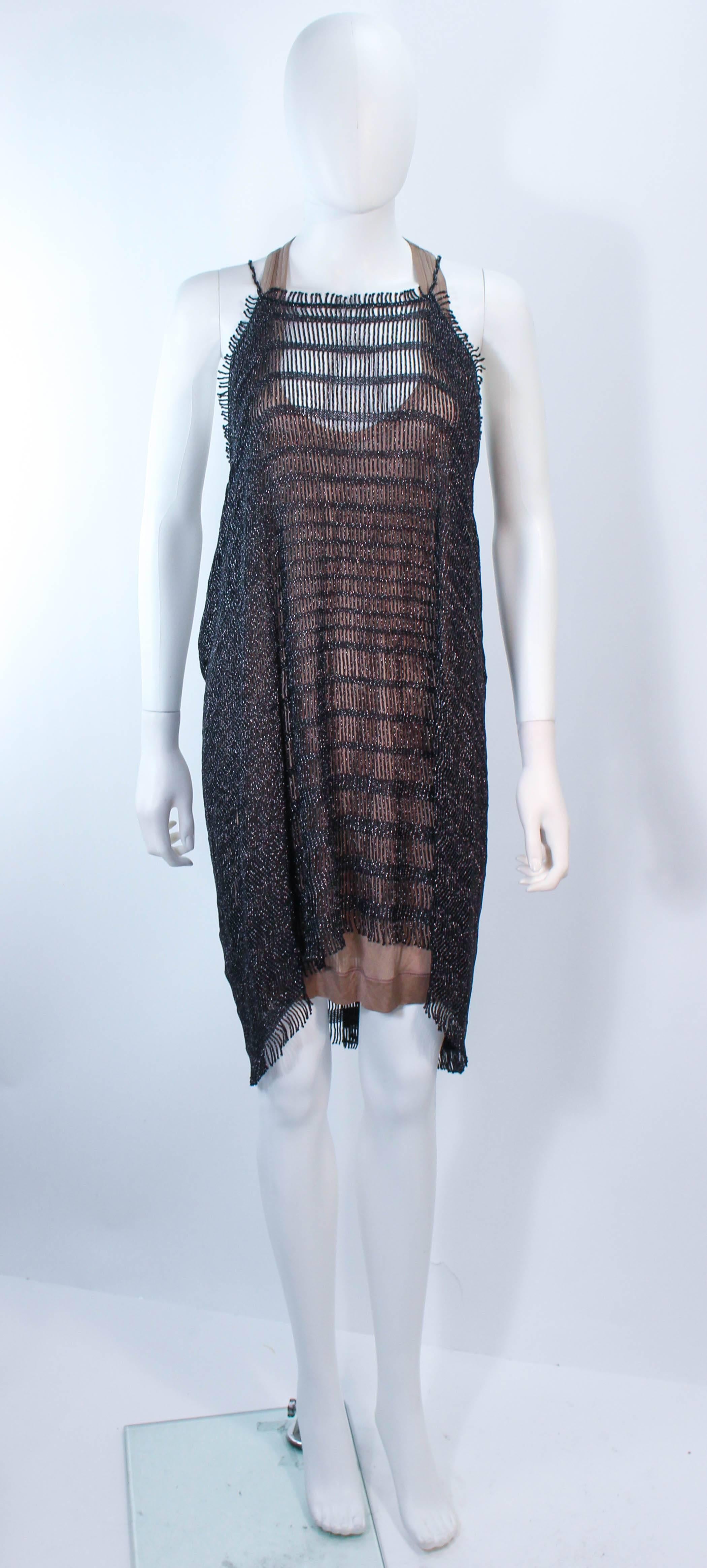 MISSONI Black Metallic Knit Stretch Set with Nude Jersey Dress Size 44 In Excellent Condition For Sale In Los Angeles, CA