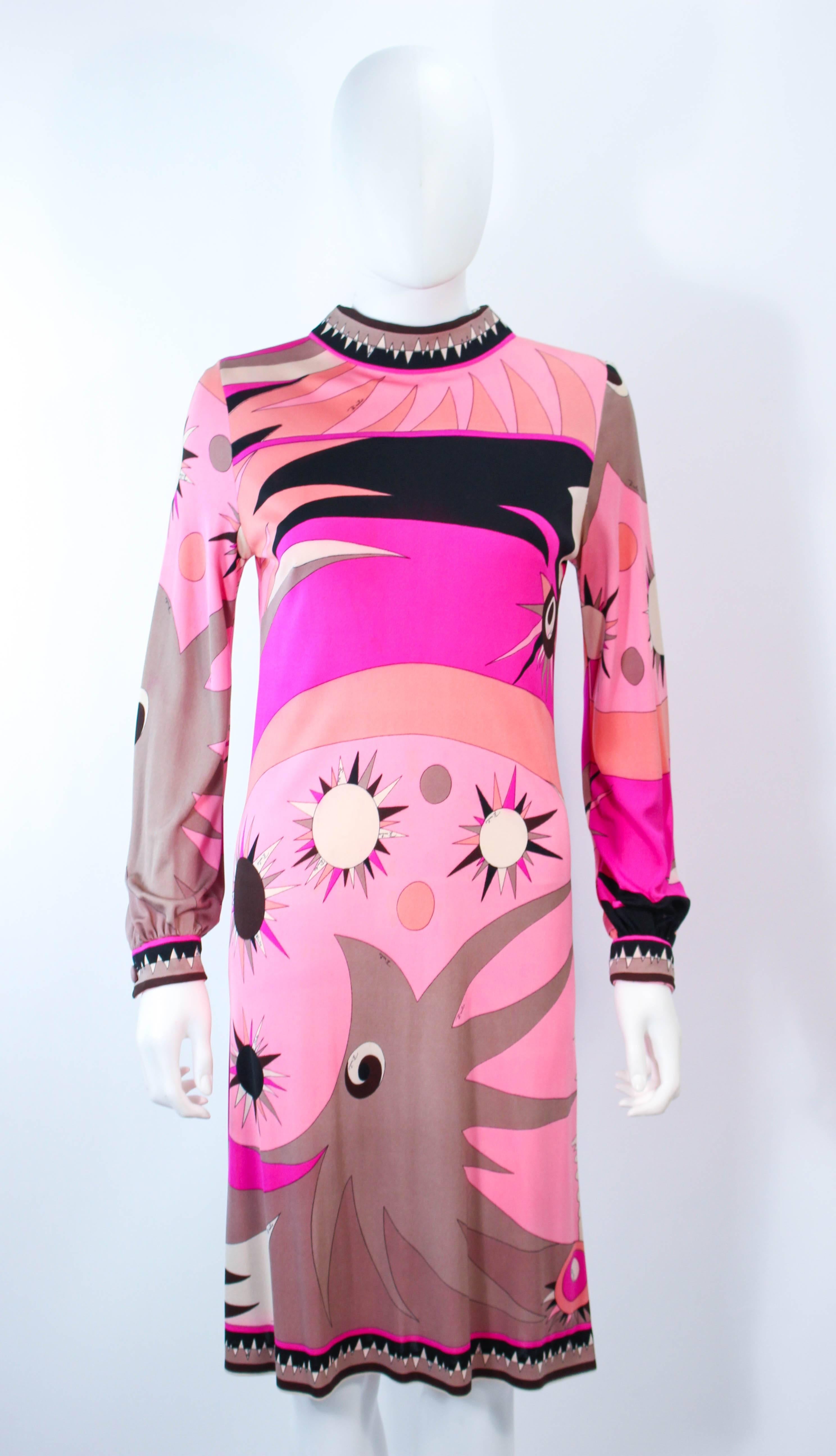 EMILIO PUCCI 1960's Pink Abstract Print Stretch Dress Size 4 6  In Excellent Condition In Los Angeles, CA