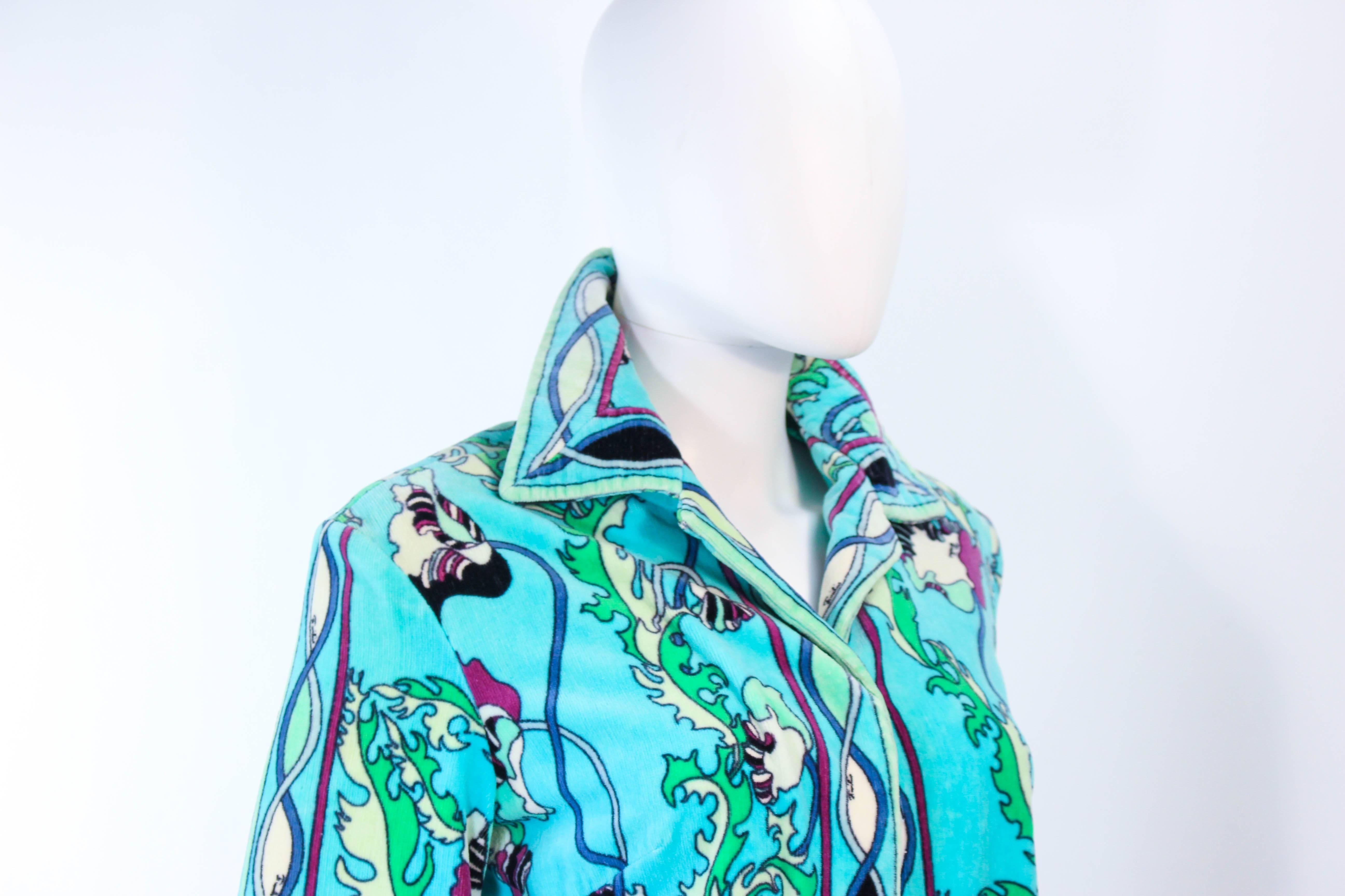 Blue EMILIO PUCCI Vintage 1960's Terry Cloth Velour Swimsuit Cover Up Size 2 4