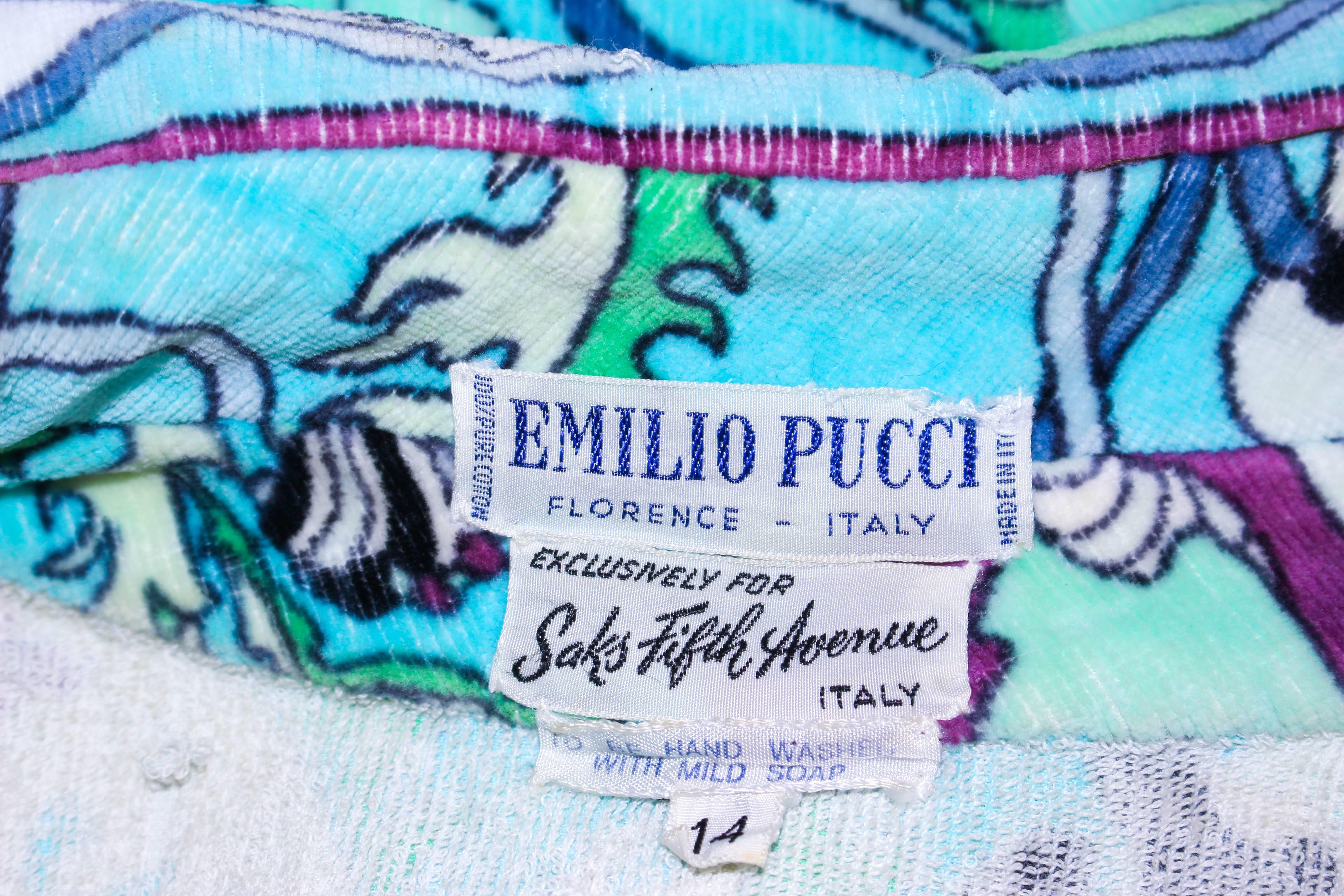 EMILIO PUCCI Vintage 1960's Terry Cloth Velour Swimsuit Cover Up Size 2 4 2