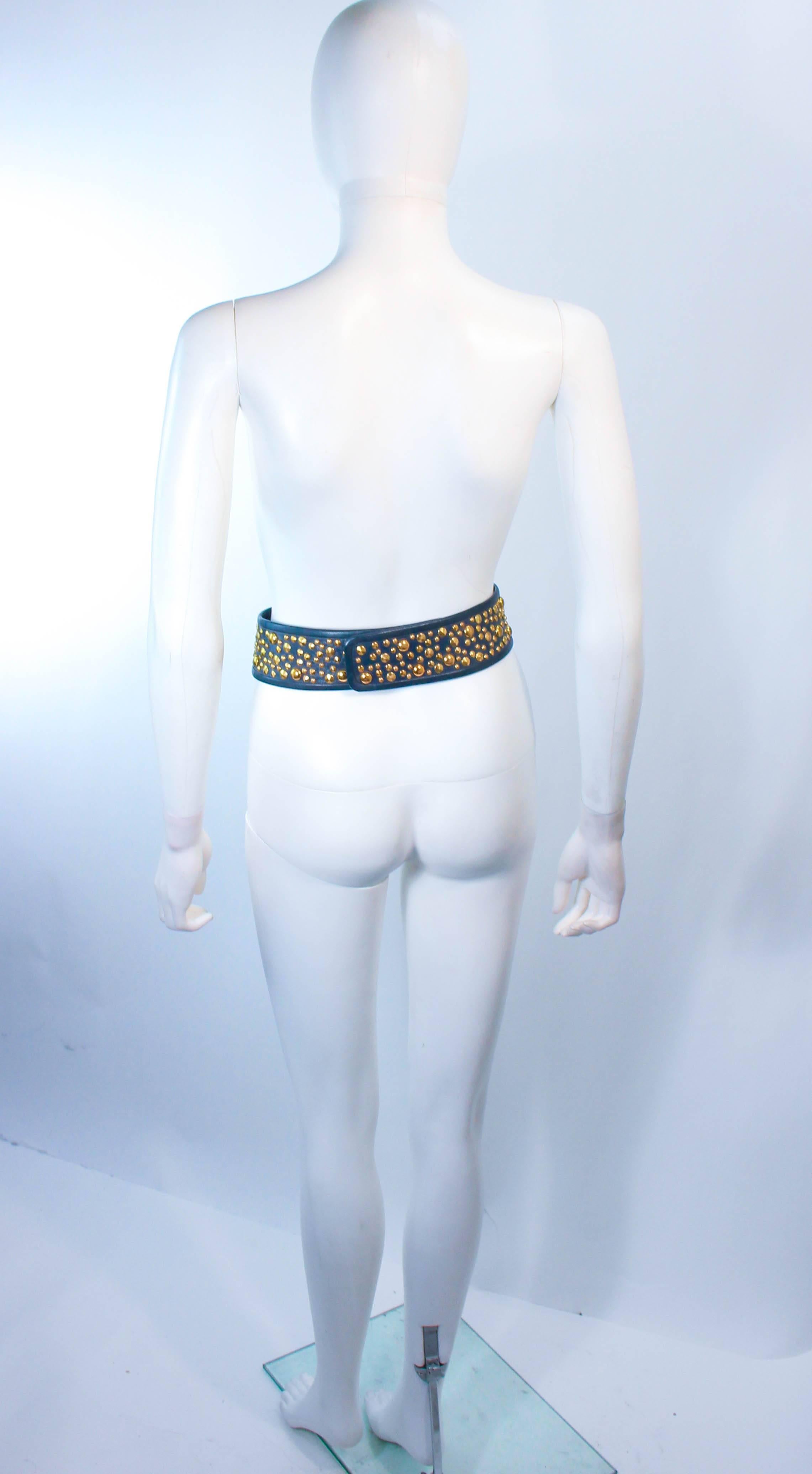 GALANOS Vinatge Navy Leather Gold Stud Applique Belt Size 4 6 2