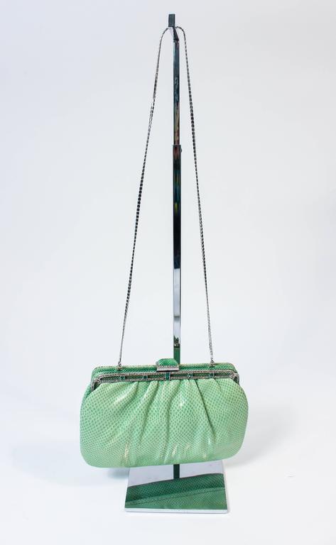 Judith Leiber Vintage Mint Lizard Skin Purse With Pave Rhinestone This Judith Leiber Vintage Purse Is Composed Of A Mint Lizard Skin Features Frame