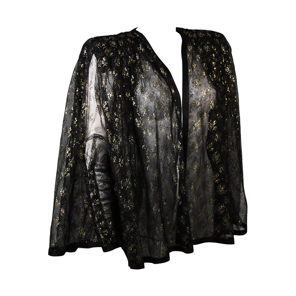 Galanos Attributed Dramatic Sheer Ruched Sleeve Caplet