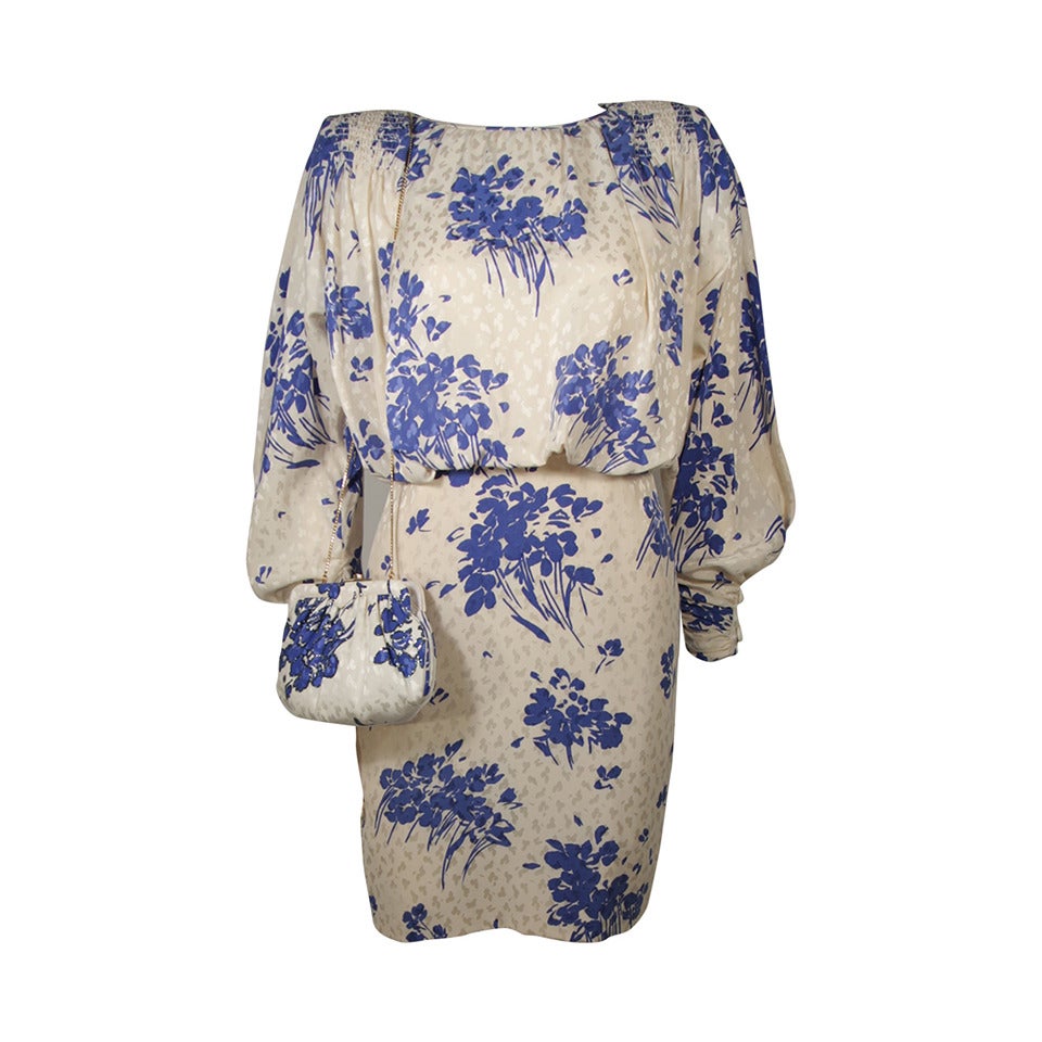 Galanos Silk Dress with Matching Embellished Judith Leiber Purse Size 2-4