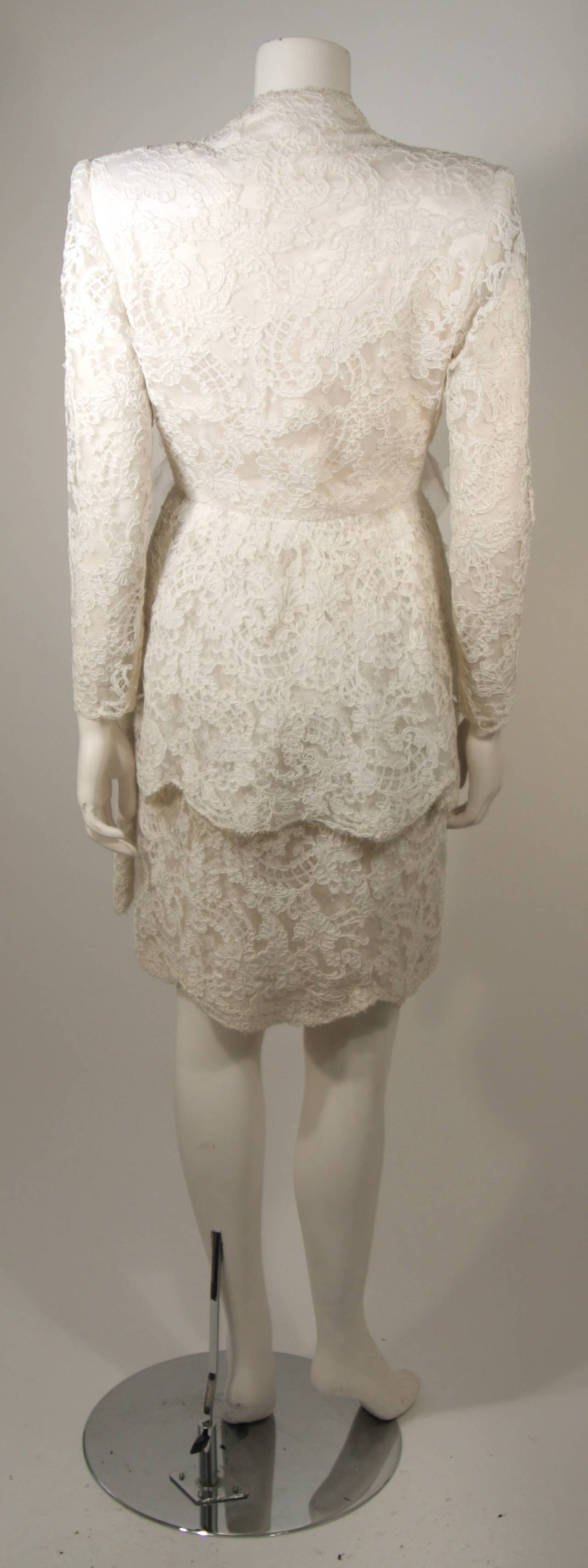 Galanos White Silk Lace Cocktail Dress with Rose Detail Size 2 3