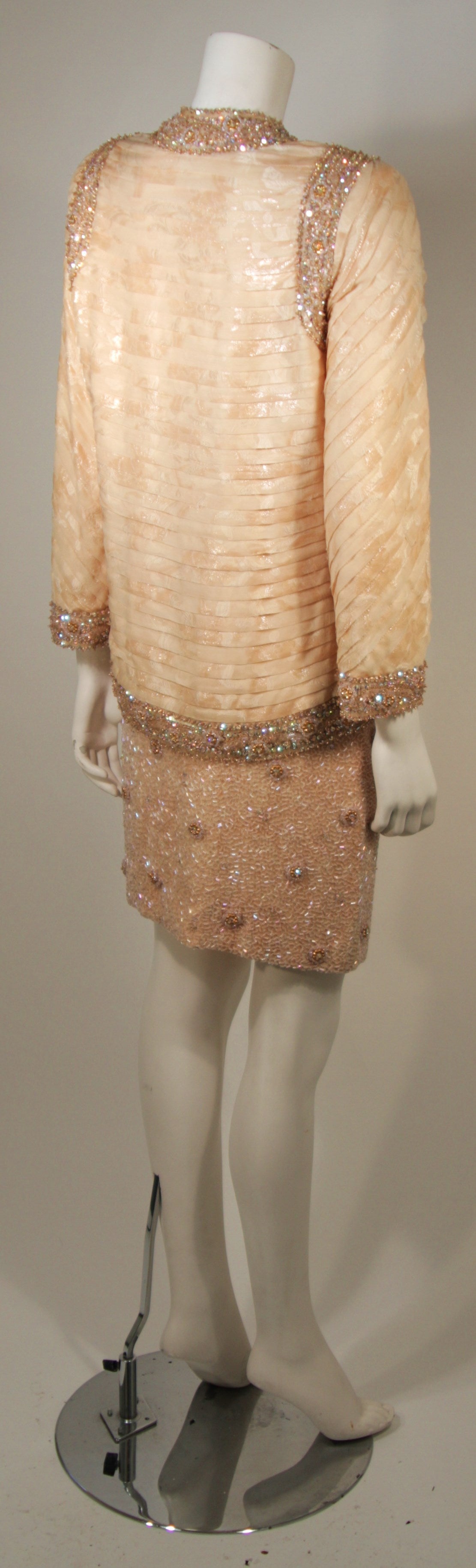 Galanos Hand Beaded Metallic Bronze & Peach Silk Organza Skirt Suit Size 2-4 2