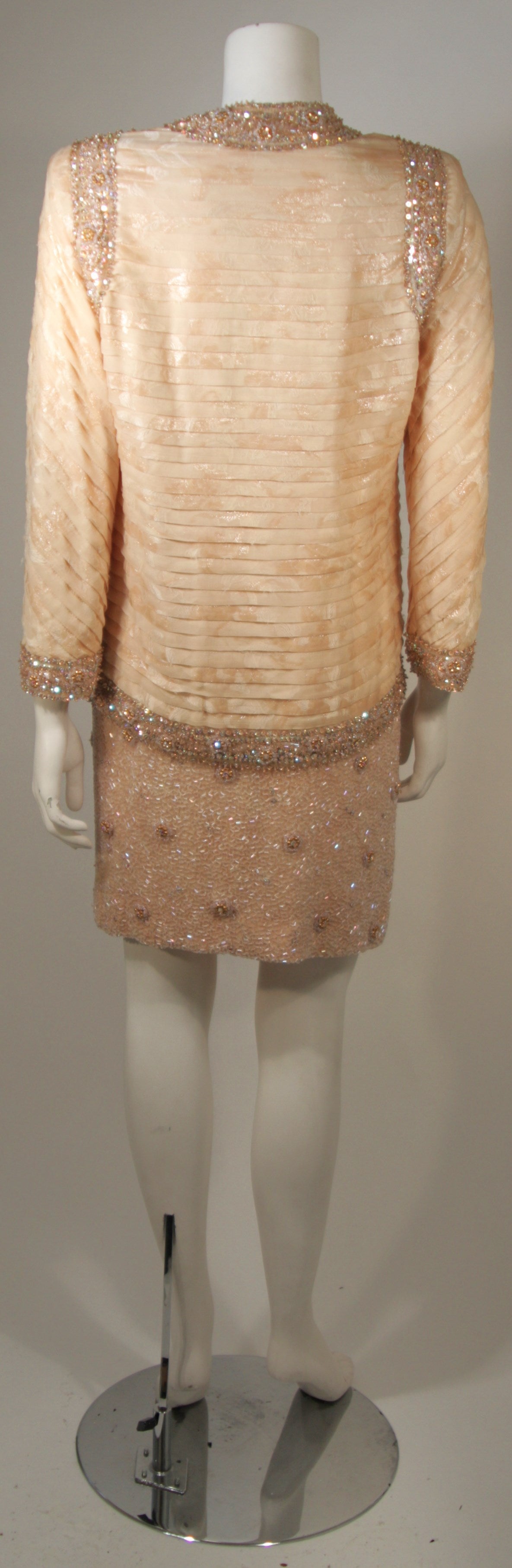 Galanos Hand Beaded Metallic Bronze & Peach Silk Organza Skirt Suit Size 2-4 3