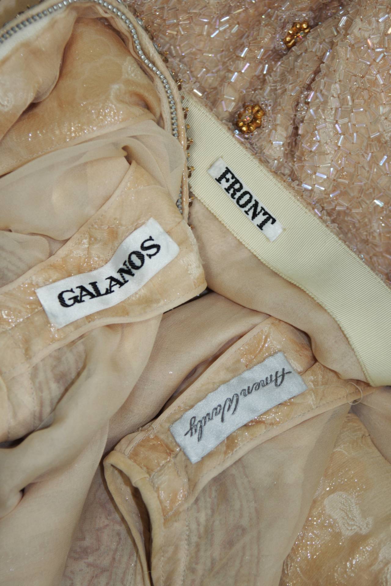 Galanos Hand Beaded Metallic Bronze & Peach Silk Organza Skirt Suit Size 2-4 6