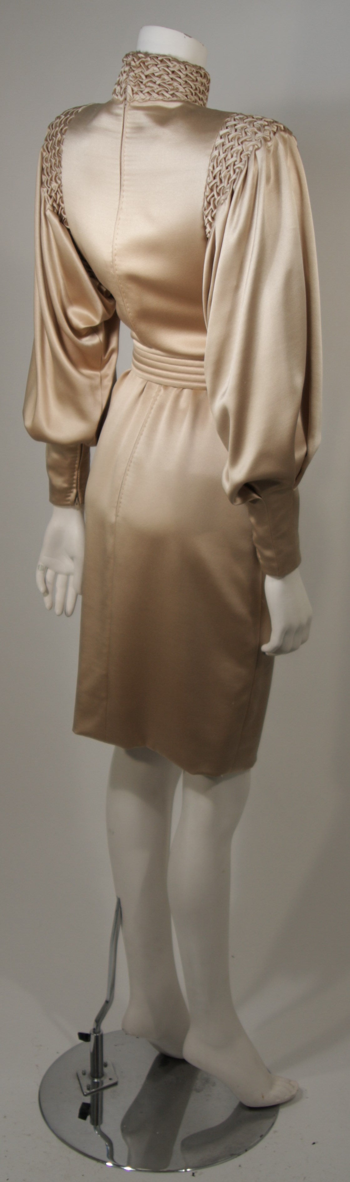 Galanos Silk Champagne Cocktail Dress with Ruched Details and Belt Size 2-4 2