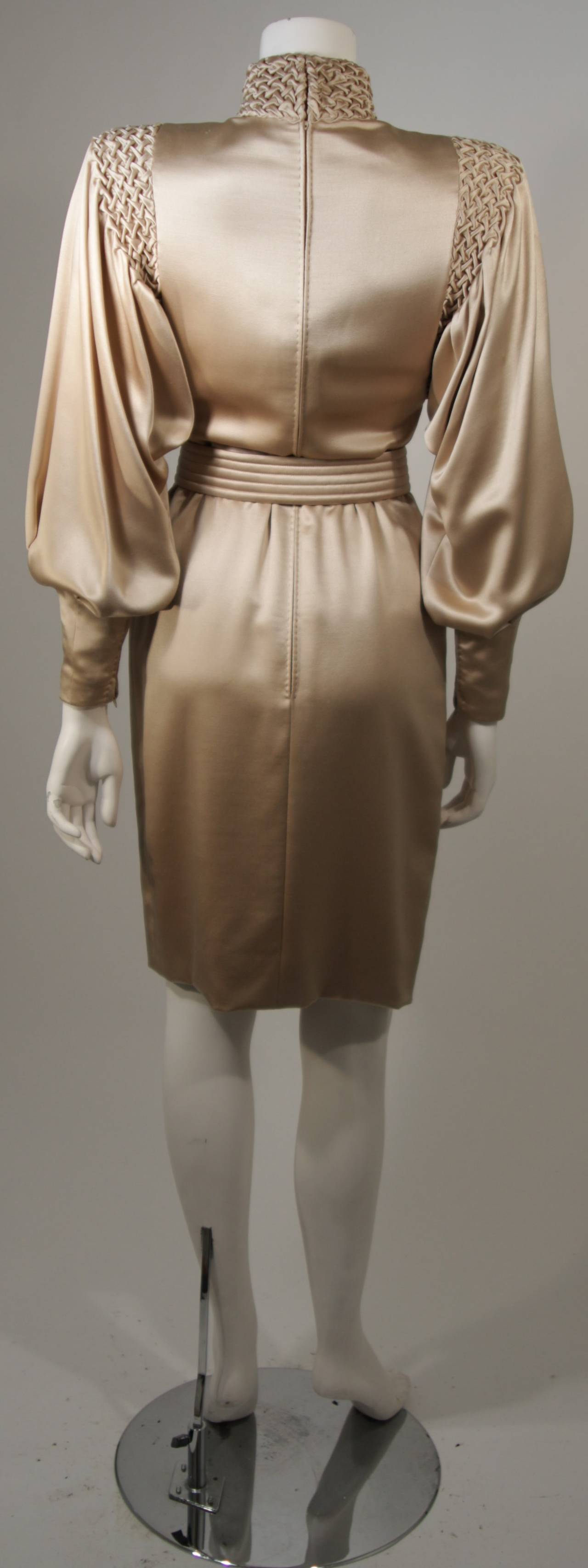 Galanos Silk Champagne Cocktail Dress with Ruched Details and Belt Size 2-4 3