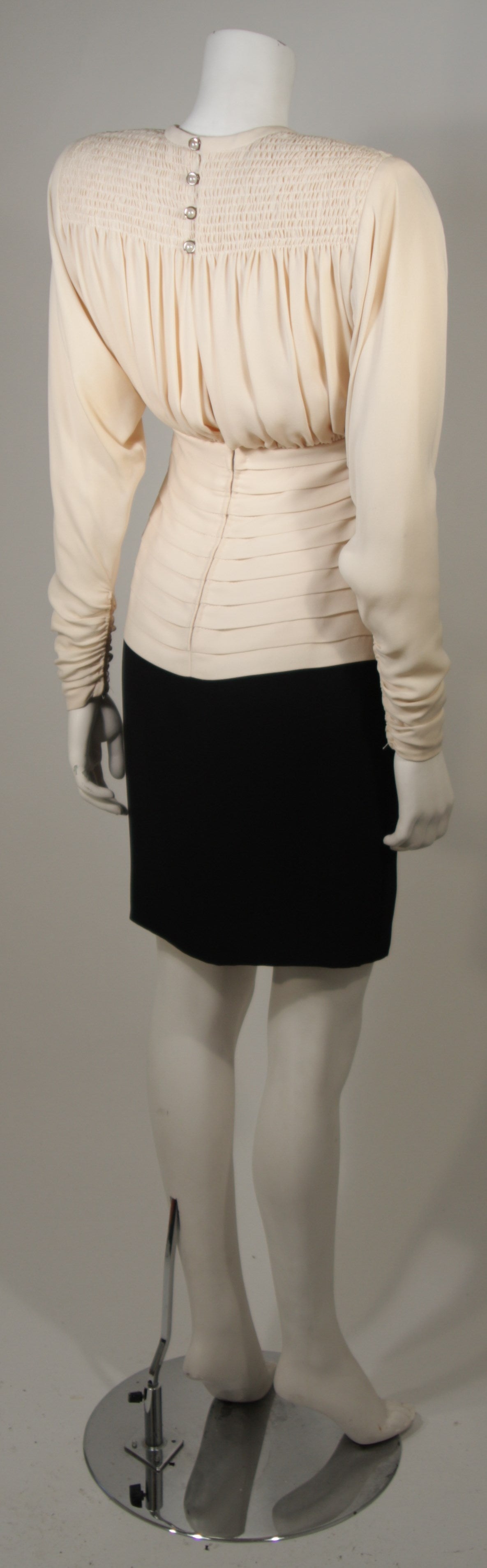 Galanos Attributed Pleated Ivory and Black Silk Cocktail Dress Size 2-4 2