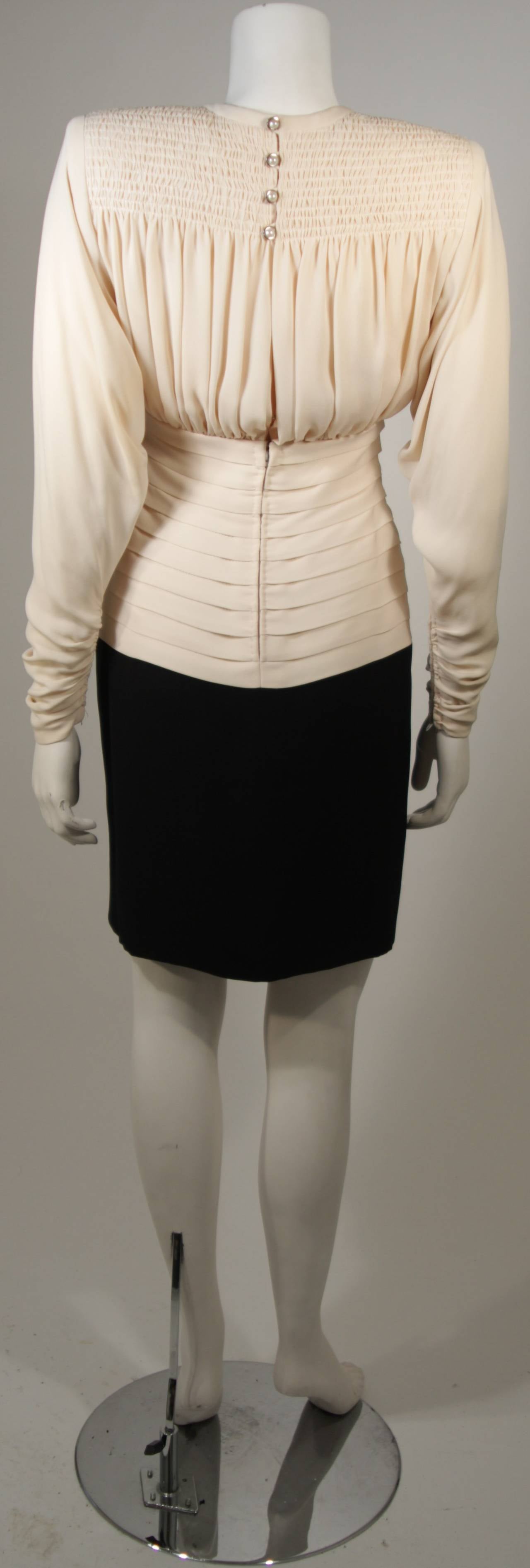 Galanos Attributed Pleated Ivory and Black Silk Cocktail Dress Size 2-4 4