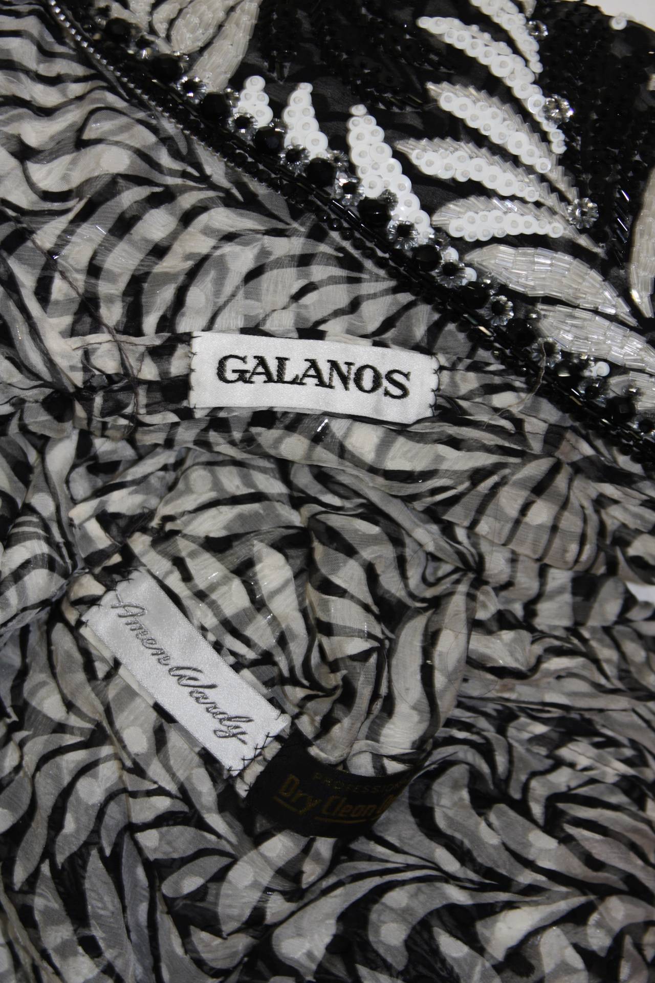 Galanos Hand Beaded and Sequined Black & White Palm Motif Blouse Size 2 5