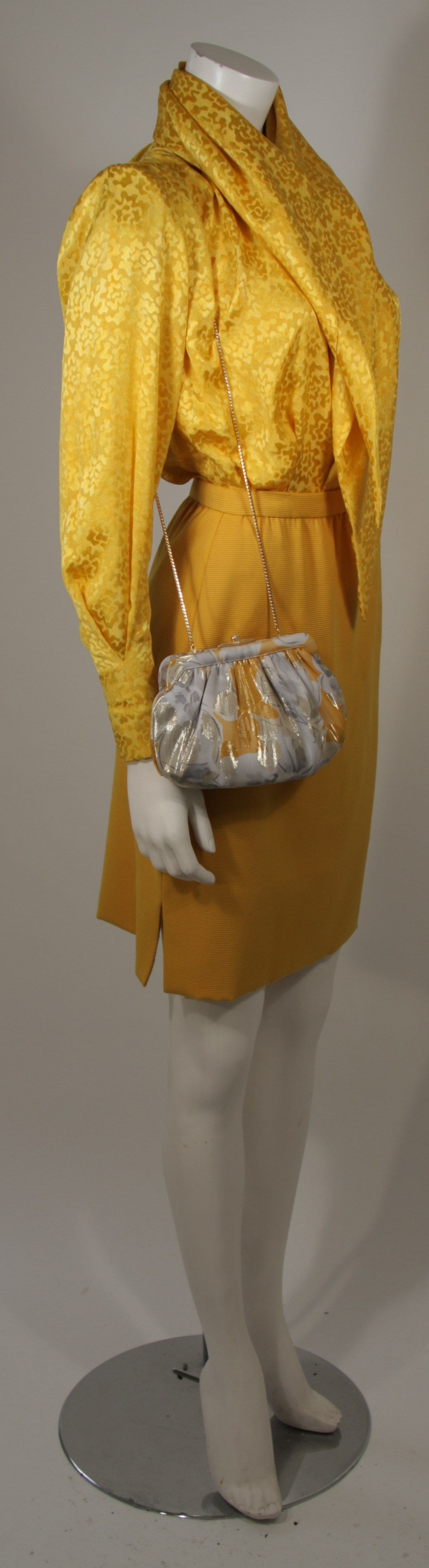 Galanos Yellow Silk Blouse and Skirt Ensemble with Judith Leiber Purse Size 2-4 1