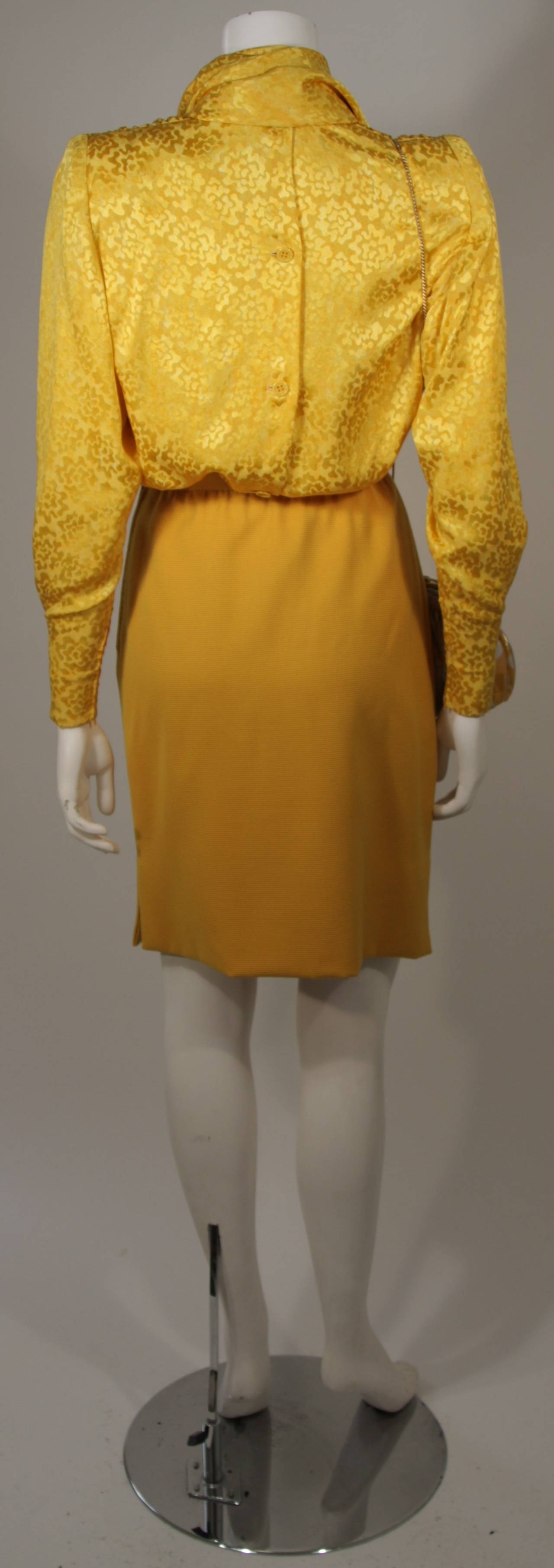 Galanos Yellow Silk Blouse and Skirt Ensemble with Judith Leiber Purse Size 2-4 4