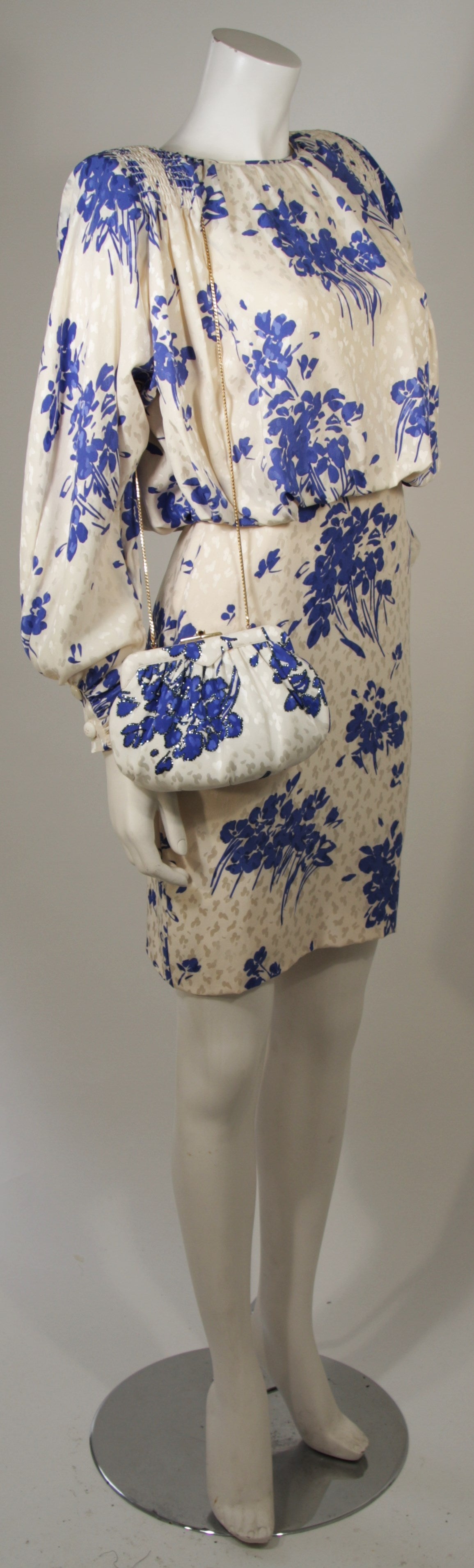 Women's Galanos Silk Dress with Matching Embellished Judith Leiber Purse Size 2-4