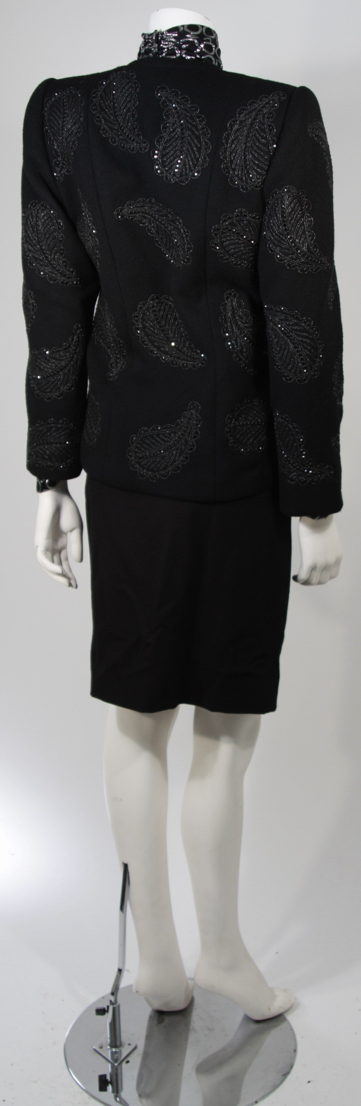 Galanos Black Wool Embroidered Jacket with Silk Metallic Blouse Skirt Size 2-4 2