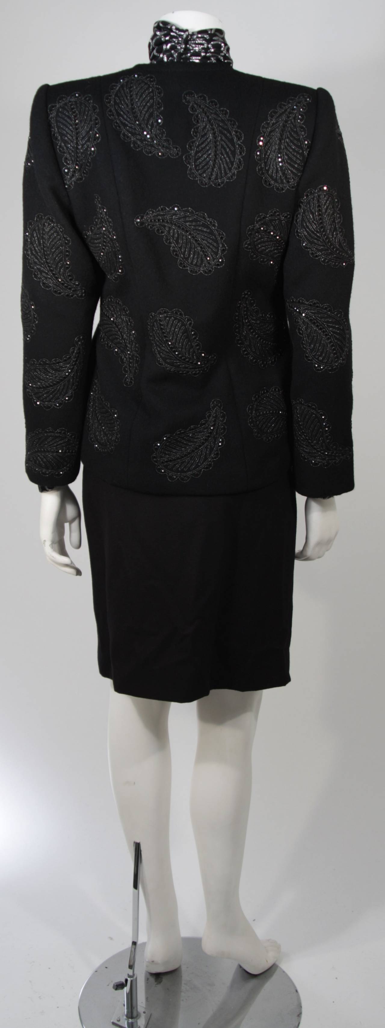 Galanos Black Wool Embroidered Jacket with Silk Metallic Blouse Skirt Size 2-4 3