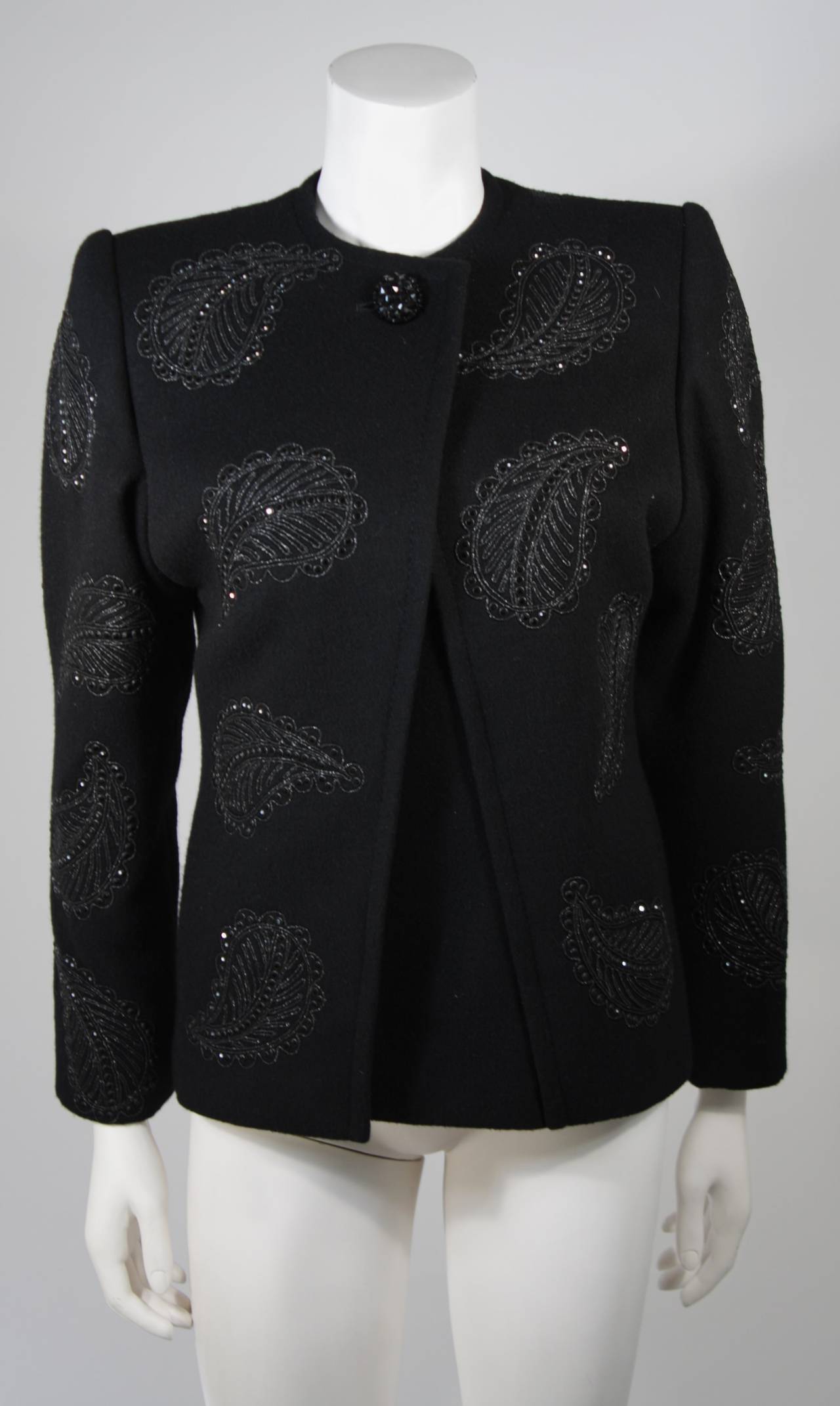 Galanos Black Wool Embroidered Jacket with Silk Metallic Blouse Skirt Size 2-4 4